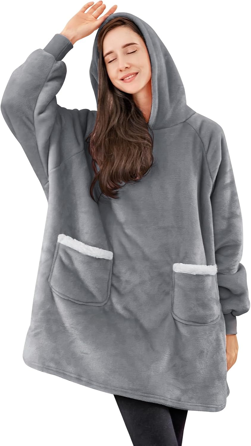 Aisbo Sherpa Fleece Blanket Hoodies Women - Oversized Wearable Hoodie Blanket fo...