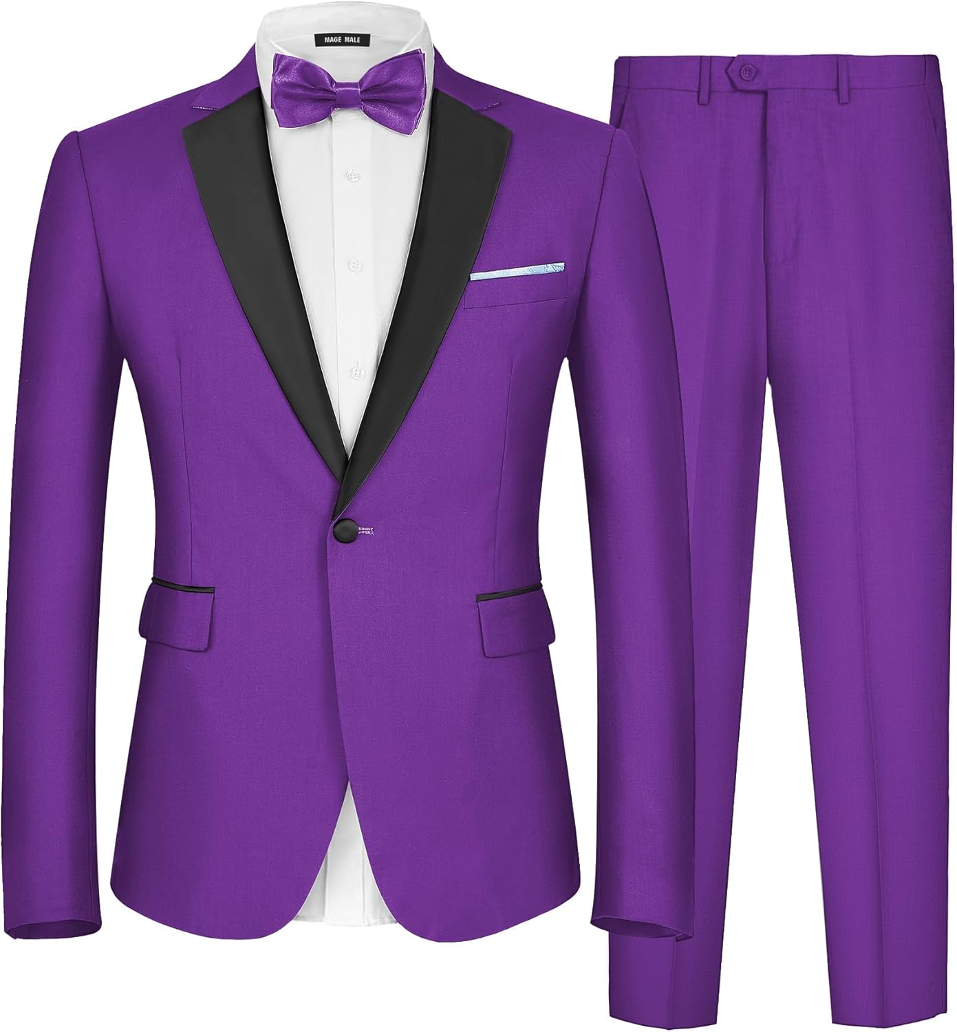 MAGE MALE Men's 2 Piece Suit One Button Slim Fit Formal Wedding Prom Tuxedo Suit...