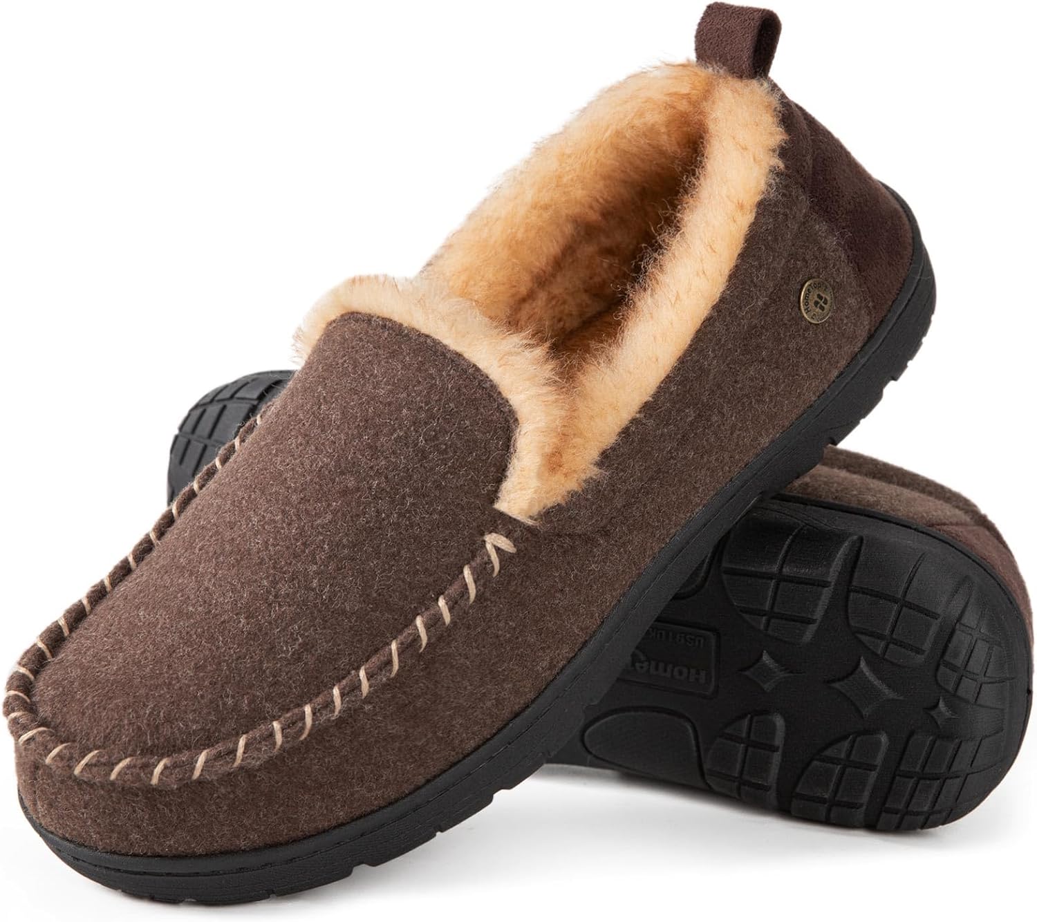 HomeTop Men's Classic Moccasin Slippers Comfy Fuzzy Warm Memory Foam Indoor Hous...