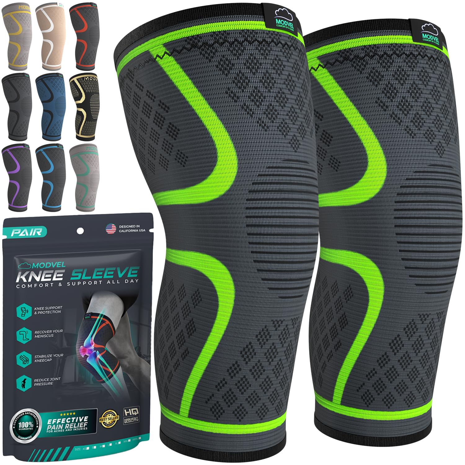 Modvel Compression Knee Brace for Women & Men - 2 Pack Knee Brace for Women Runn...