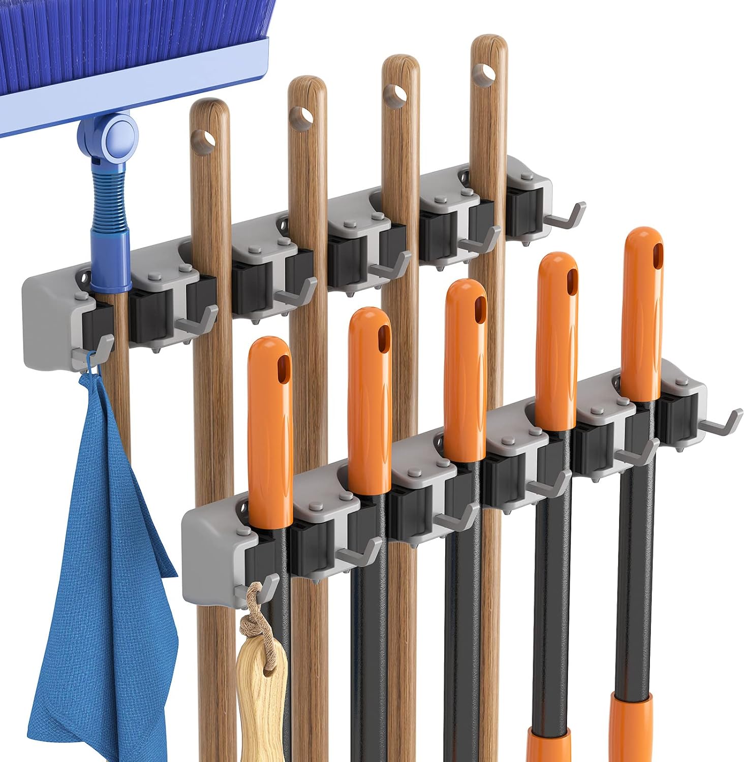 Lifewit Broom Mop Holder Wall Mounted，Heavy Duty Broom Storage with 5 Slot 6 Ho...