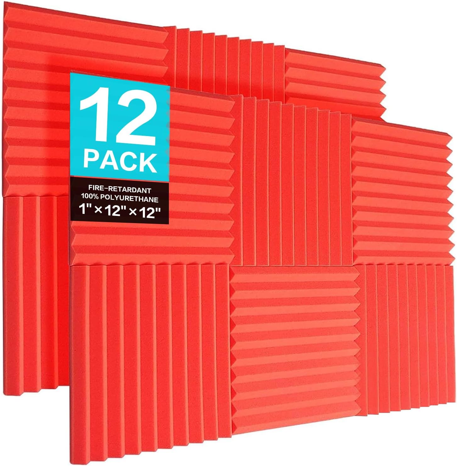 JBER 12 Pack Acoustic Foam Panels, 1" X 12" X 12" Studio Soundproof Wedge-Shaped...