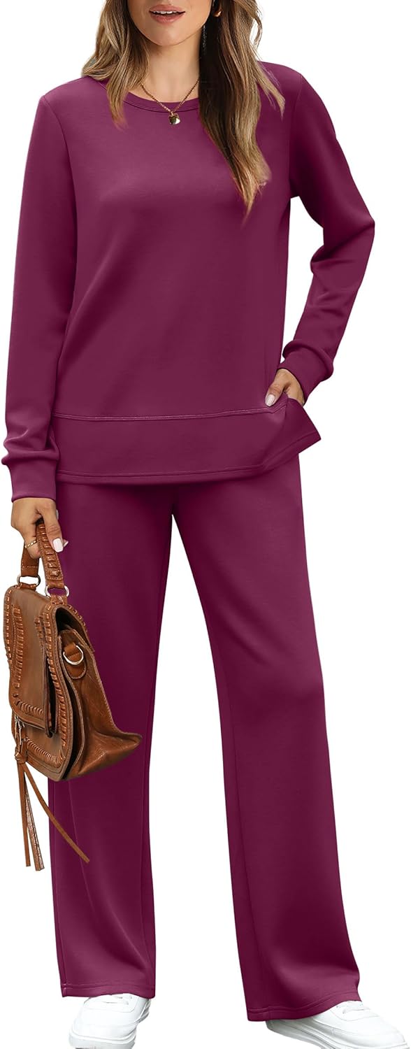 WIHOLL Women's 2 Piece Lounge Sets Sweatshirt Casual Travel Outfits Fashion Wide...