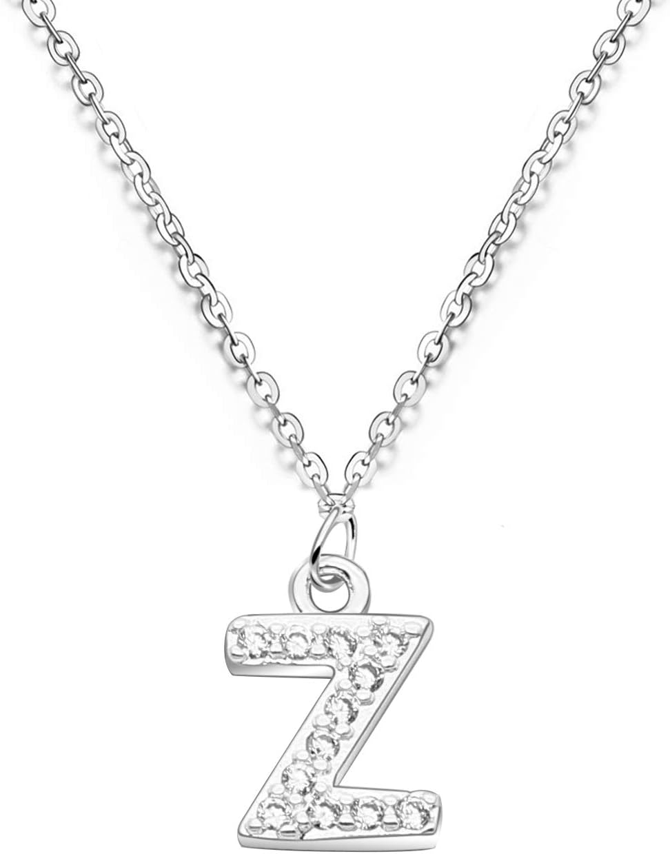 bifriend S925 Silver A-Z 26 Initial Crystal Pendant Chain Choker Necklace For Wo...