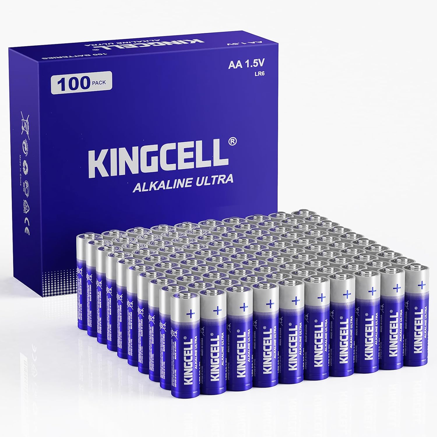 KINGCELL AA Batteries 100 Pack, High-Performance Alkaline Double A Batteries 10-...