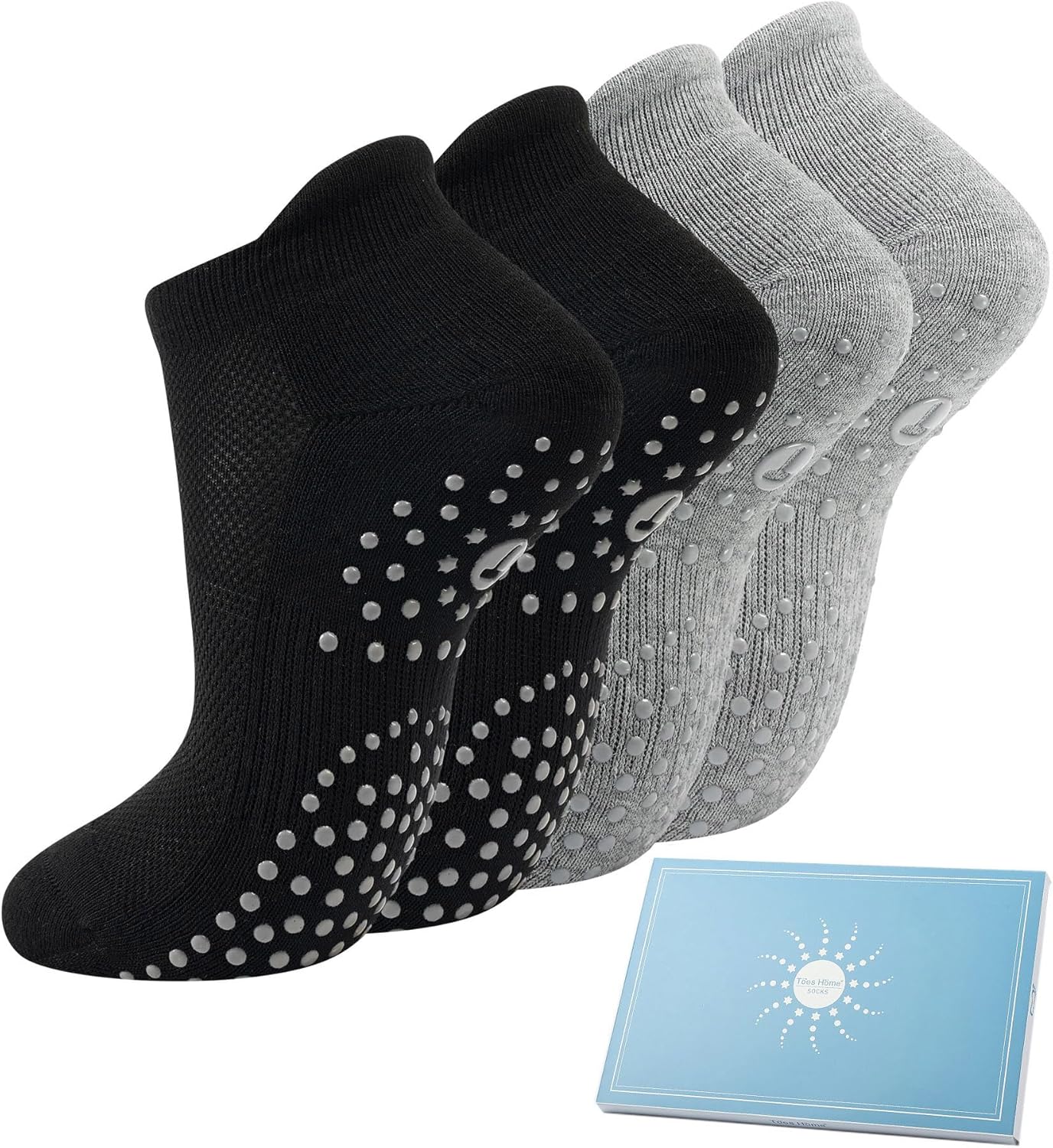 4 Pairs Grip Yoga Socks Women, Non Slip Pilates Trainer Socks Trampoline Barre A...