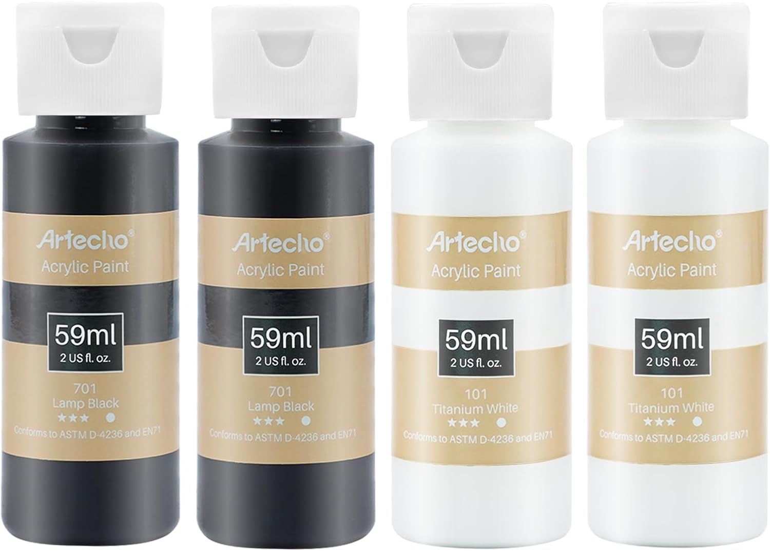 Artecho Acrylic Art Paint Set - 4 Bottles of Titanium White and Black Paint, 59m...