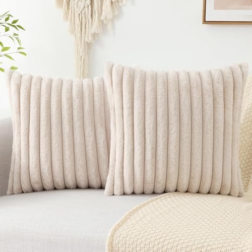 Pallene Faux Fur Plush Throw Pillow Covers 26x26 Set of 2 - Luxury Soft Fluffy S...