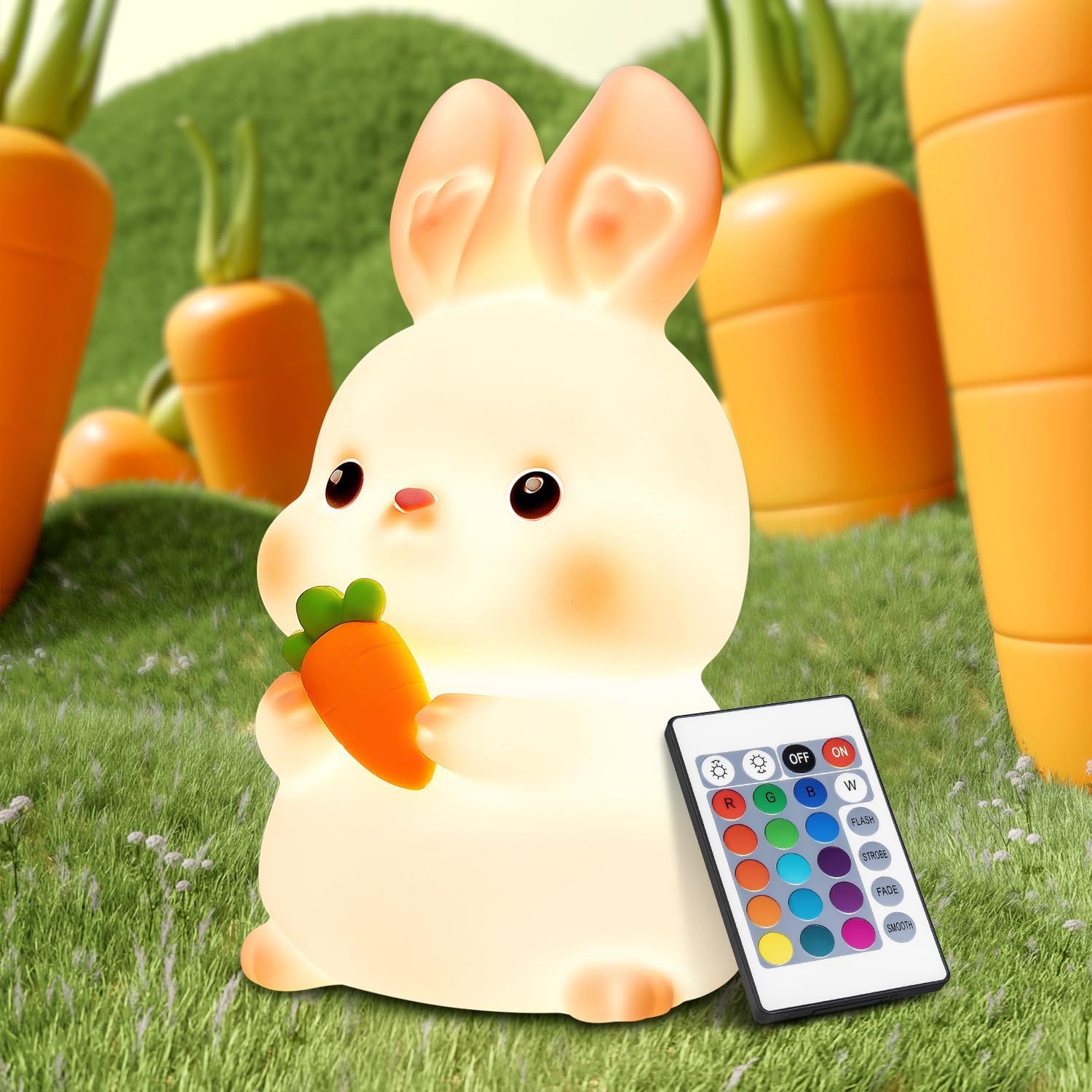 One Fire Bunny Night Light Kids,16 Colors+5 Brightness Baby Night Light Kids Nig...