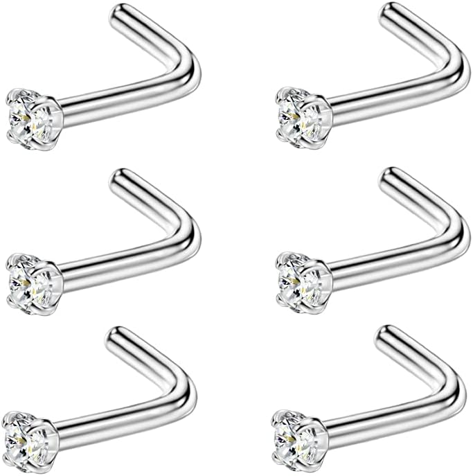 FANSING Nose Studs for Women Men L Shaped Nose Rings Surgical Steel Nostril Pier...