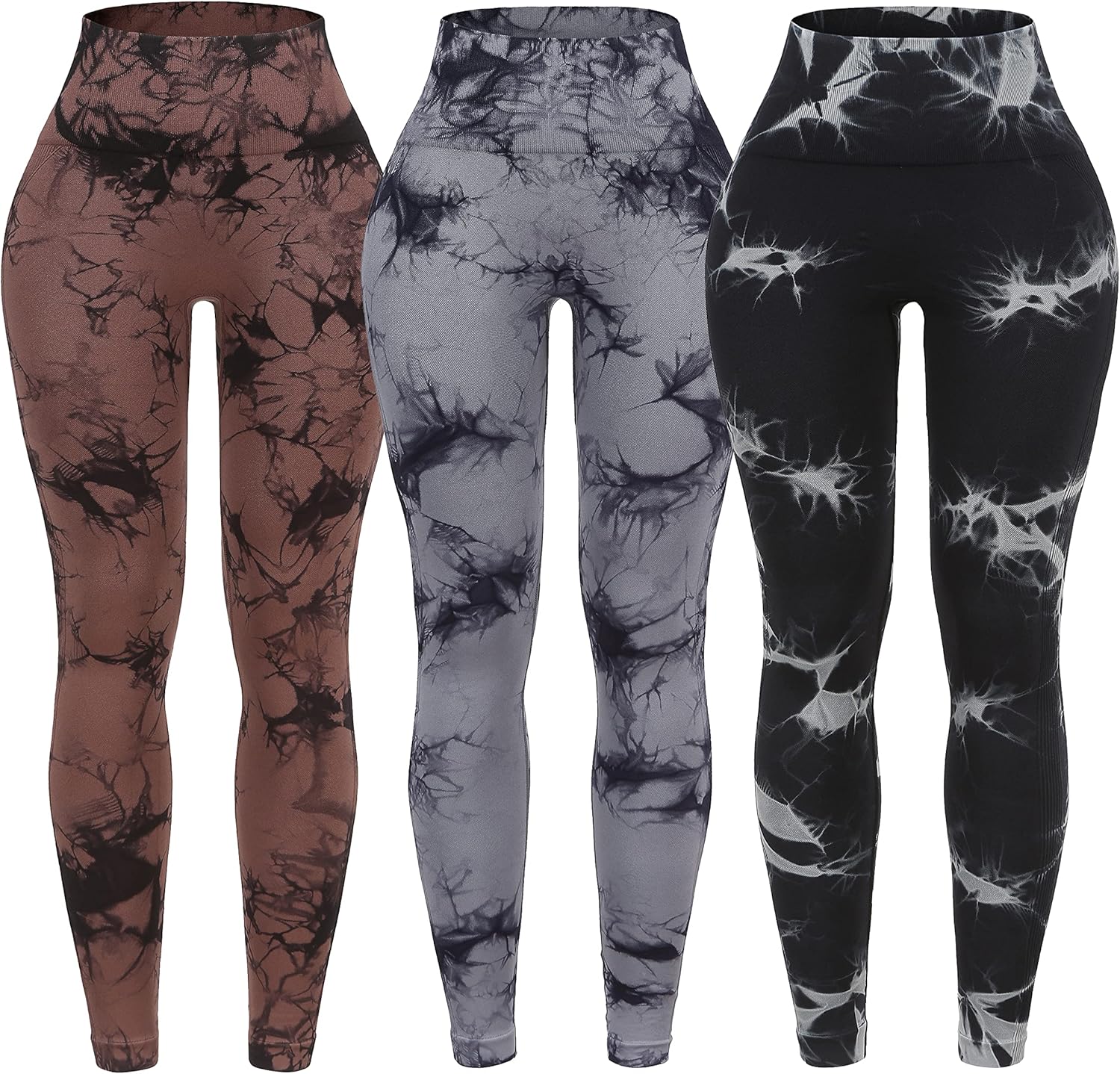 OVESPORT 3 Pack Tie Dye Seamless High Waisted Workout Leggings for Women Scrunch...