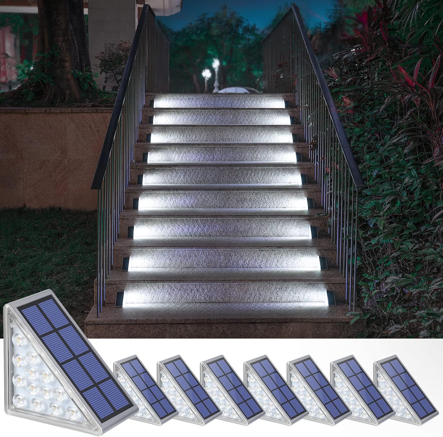 NIORSUN Solar Step Lights for Outside,8 Pack Cool White Solar Stair Lights Outdo...