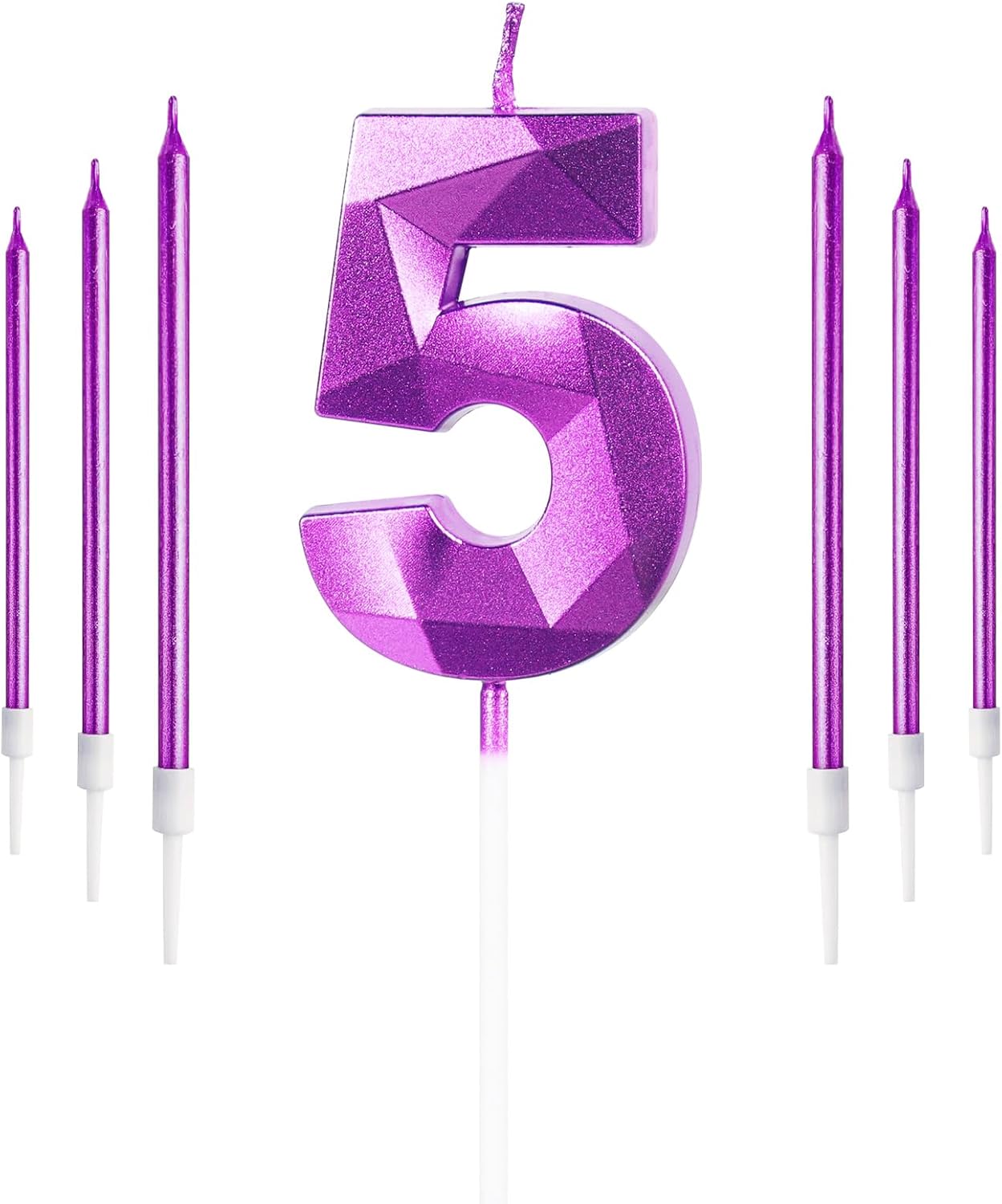 Purple 5th Birthday Candles Set, Number 5 Candle with Purple Long Candles, Birth...