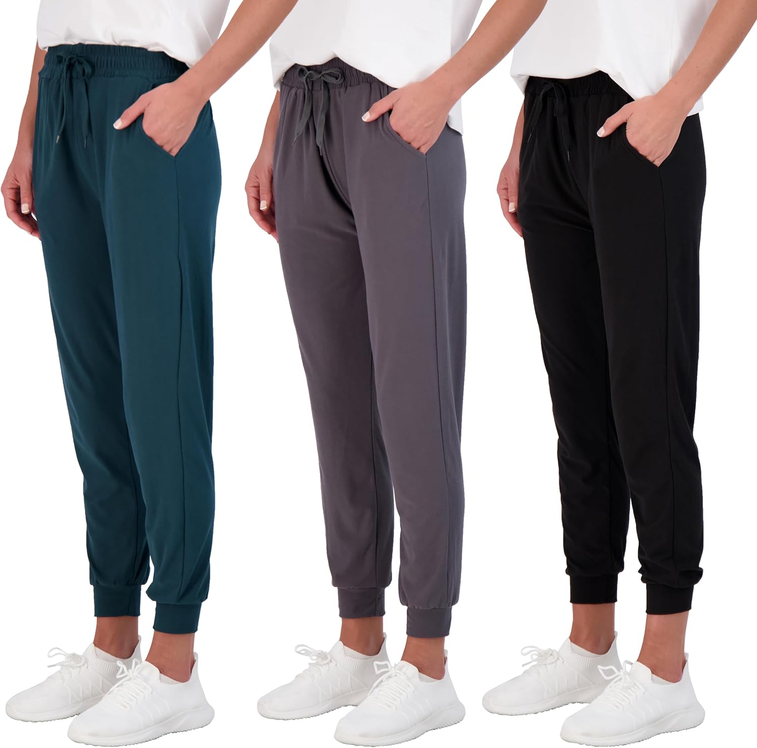 Real Essentials 3 Pack: Women's Ultra-Soft Lounge Joggers Sweatpants Athletic Yo...