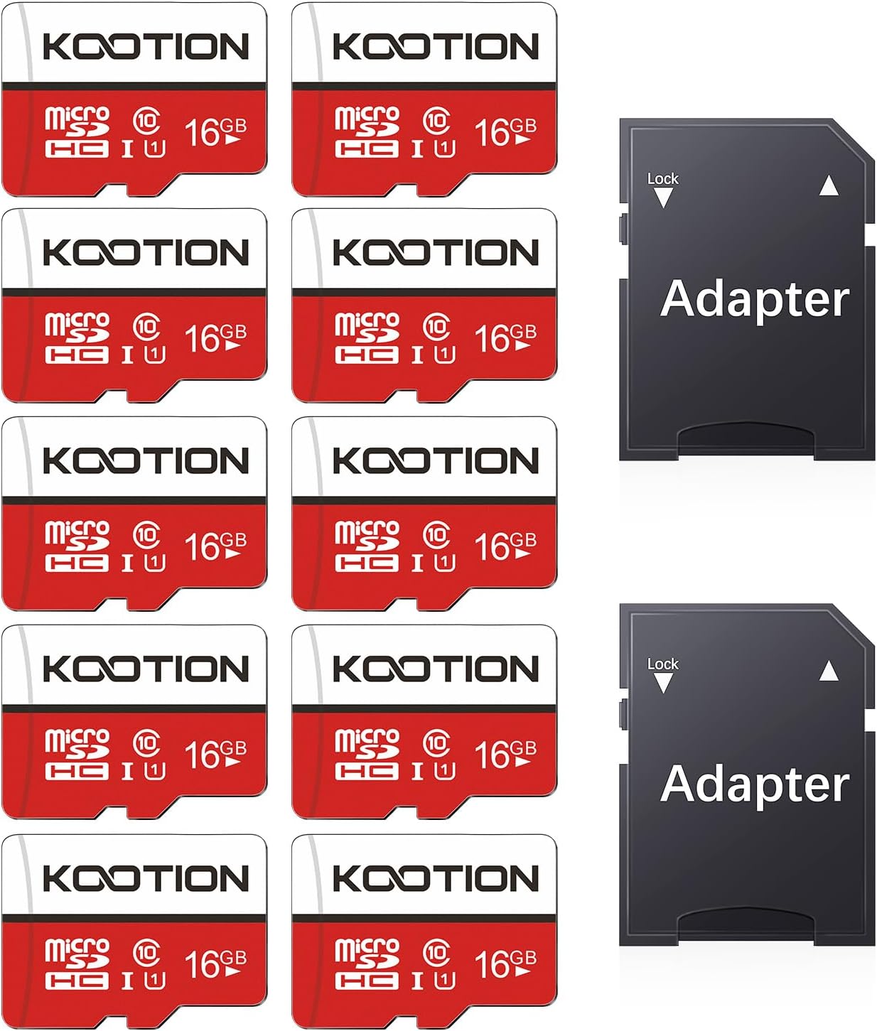 KOOTION 16GB 10-Pack Micro SD Card, UHD Video for GoPro, Action Camera, Drone, S...