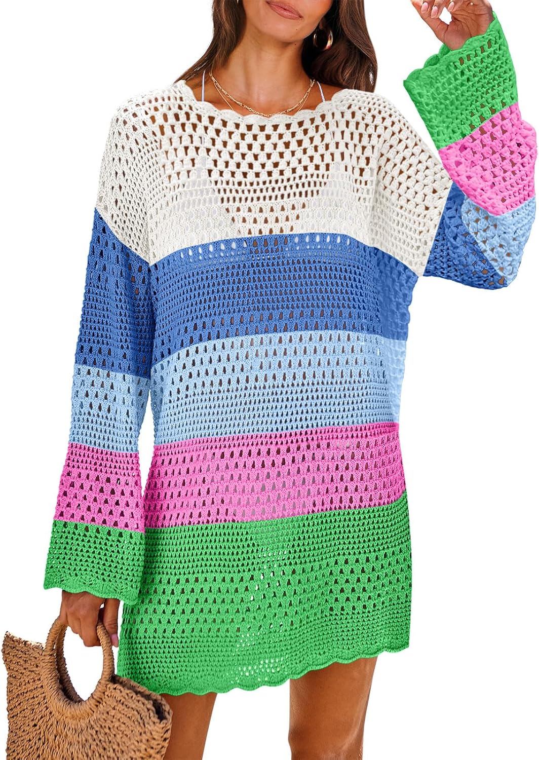 ANRABESS Women Swimsuit Crochet Swim Cover Up 2024 Summer Bathing Suit Swimwear...