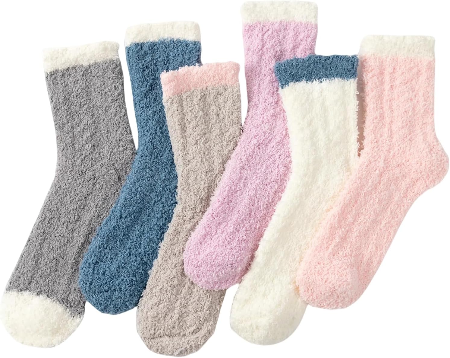Losa Kute 5 Pairs Cute Patterned Socks Warm Crew Socks 5-9 W Fuzzy Socks B