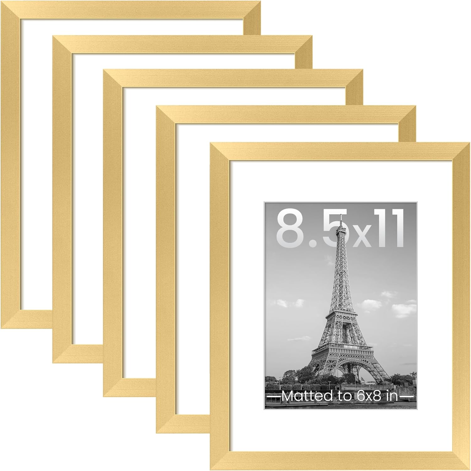 upsimples 8.5x11 Picture Frame Set of 5, Display Pictures 6x8 with Mat or 8.5x11...