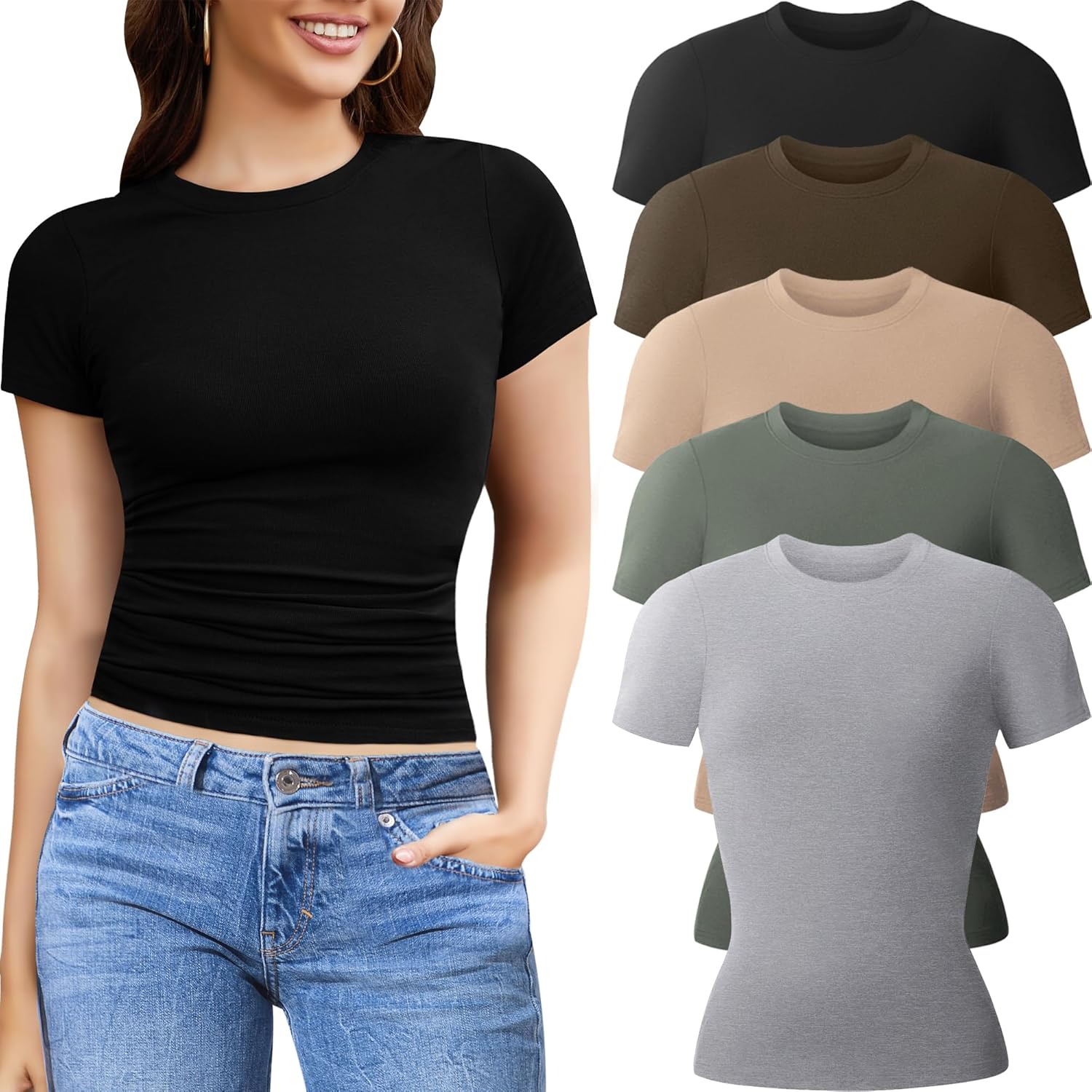 CE' CERDR 3/5 Pack Womens T Shirts Crew Neck Short Sleeve Shirts for Women Casua...