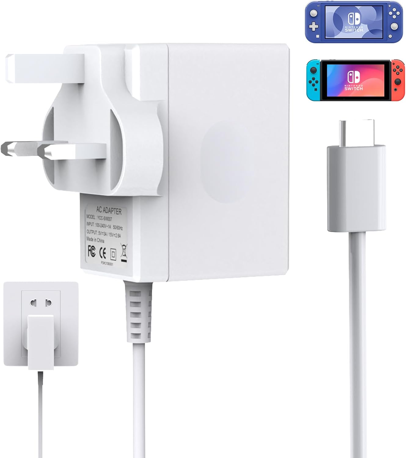 Charger for Switch/Switch OLED/Switch Lite, 2.5 Hours 15V/2.6A Fast Charging AC...