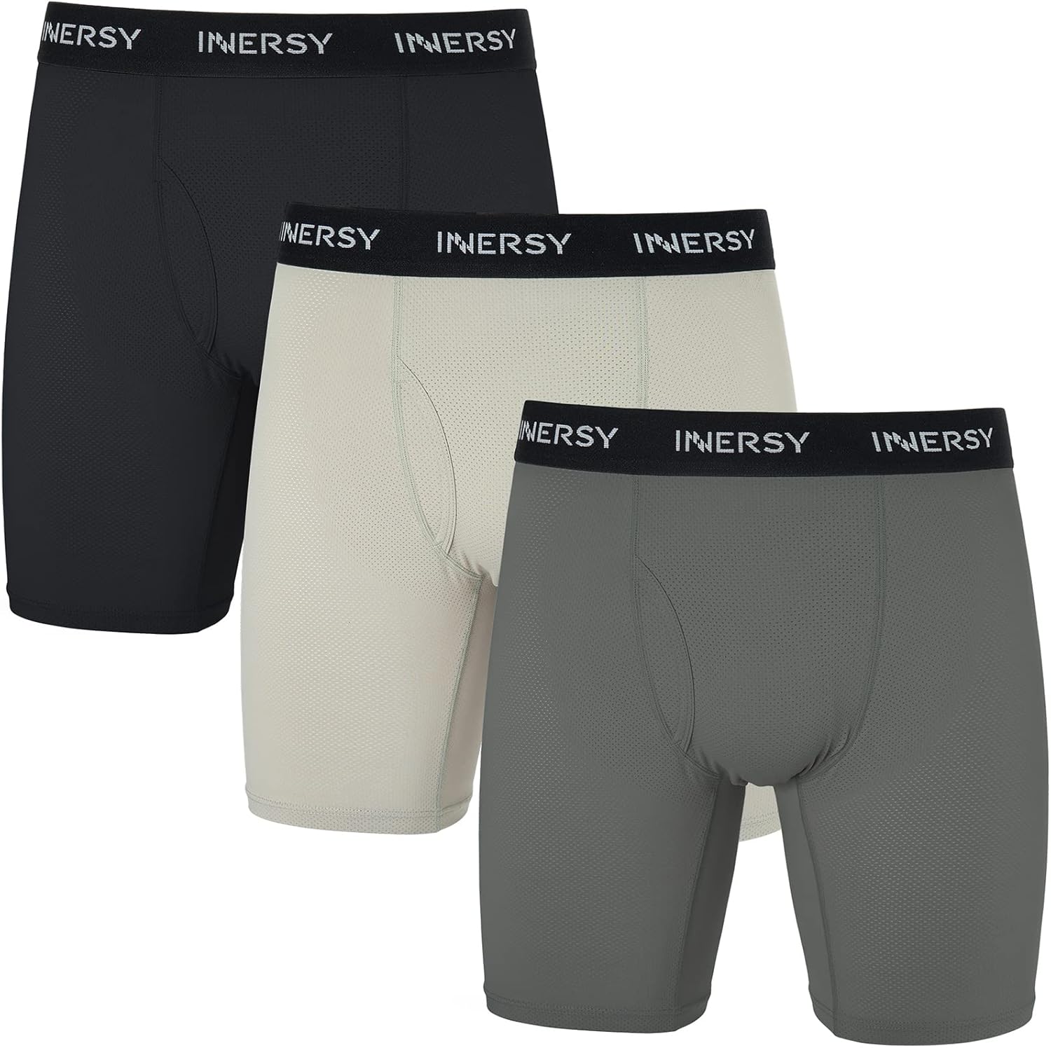 INNERSY Mens Long Leg Boxers Shorts Anti Chafing Underwear Trunks with Fly Mesh...
