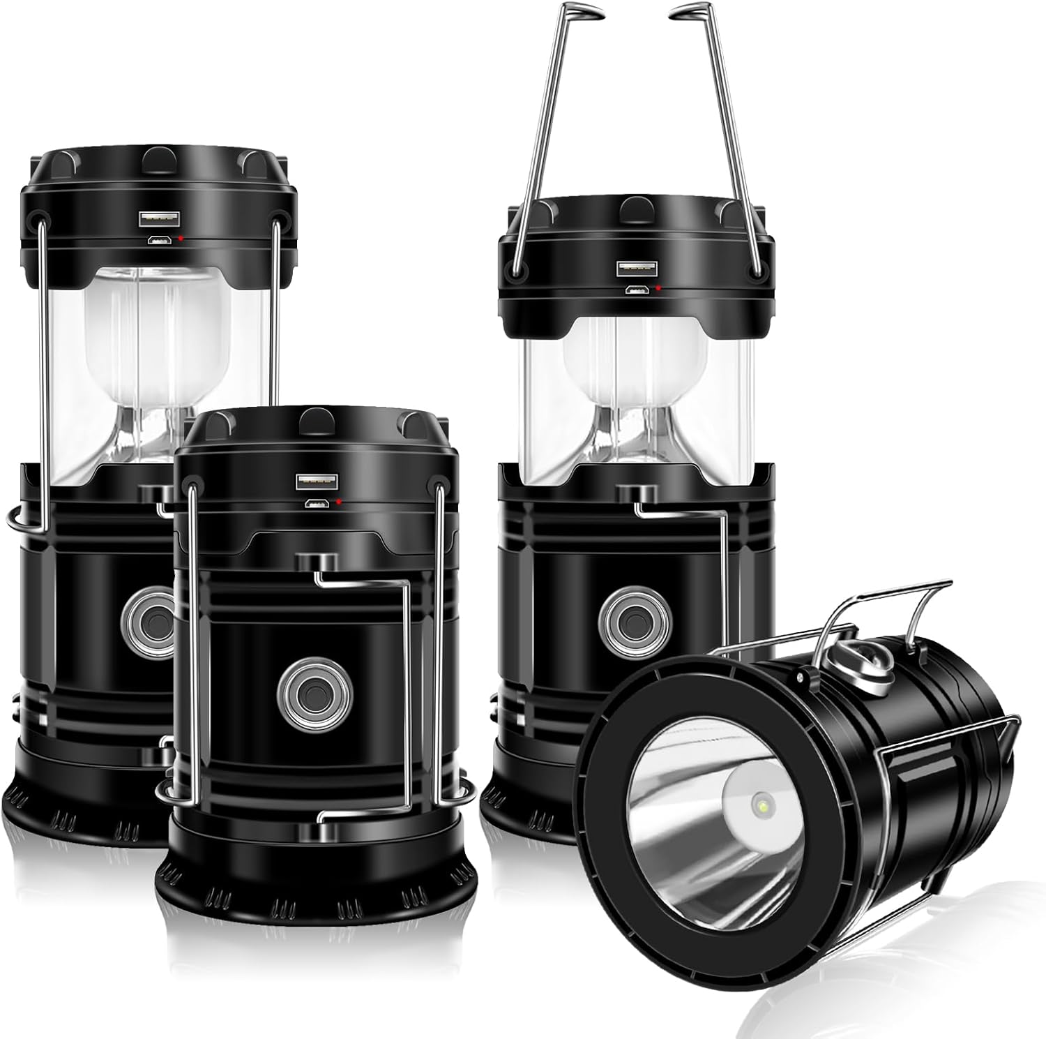 DIBMS 4-Pack Solar Camping Lantern, Collapsible LED Solar USB Rechargeable Lante...