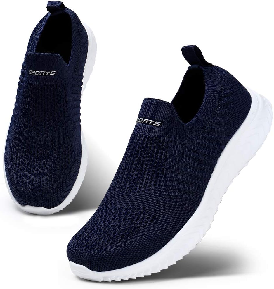 HKR Womens Slip on Trainers Comforble Walking Shoes with Memory Foam 3.5 UK Navy