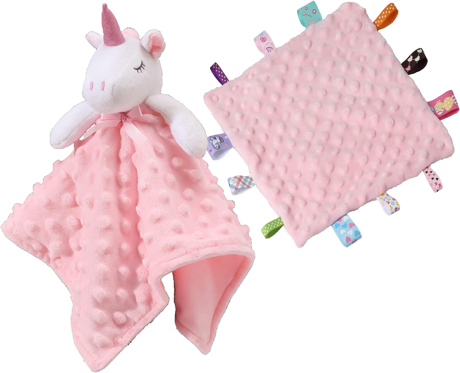 CREVENT Cozy Plush Baby Comforter Blanket Loveys for Newborn Baby Girls, Mink Do...