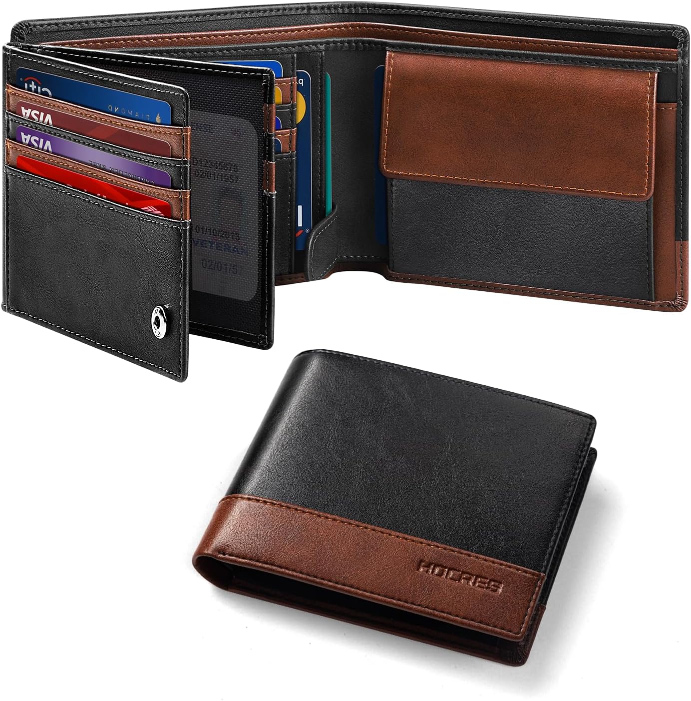 HOCRES® Wallets for Mens RFID Blocking Leather Slim Wallet with 15 Credit Card H...