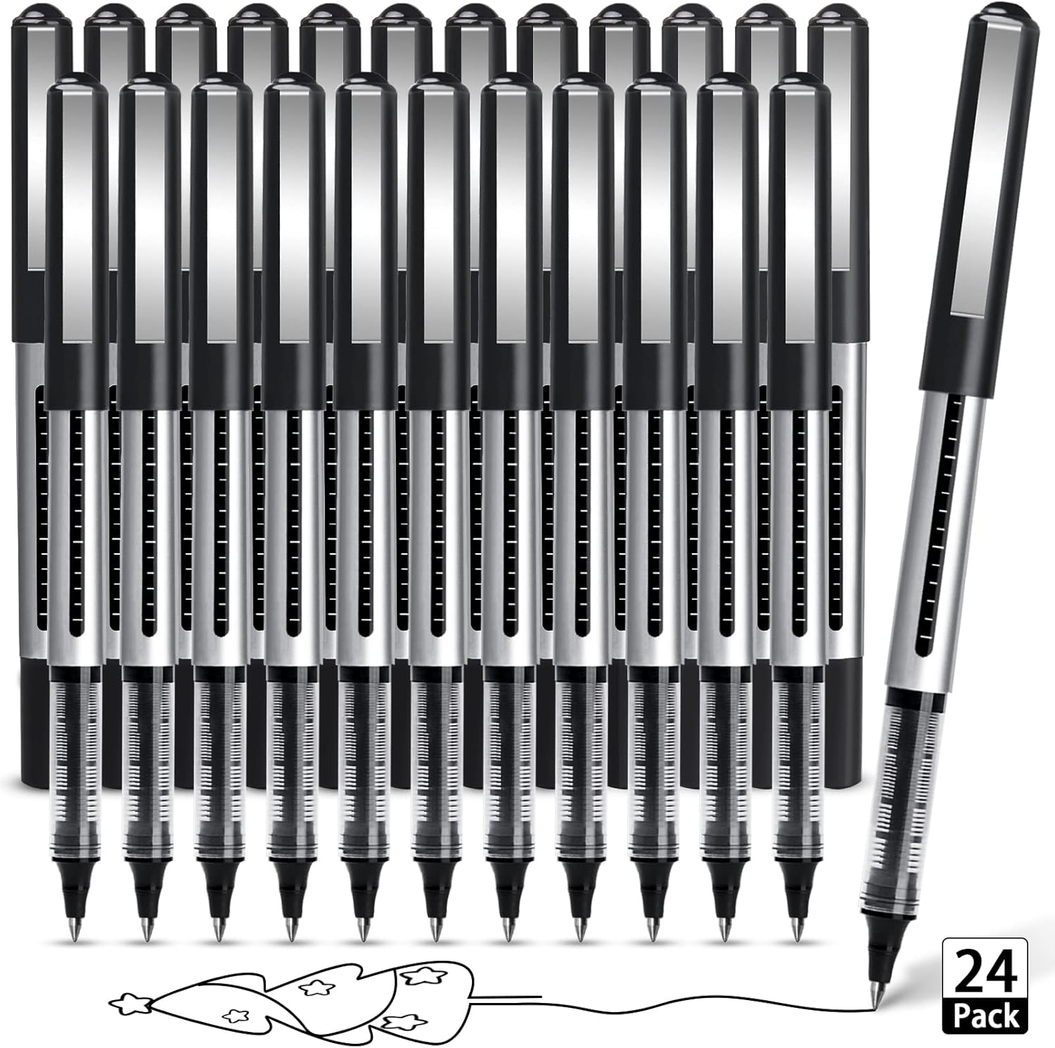 AKARUED Rollerball Pens 24 Pack Black Gel Pens, 0....