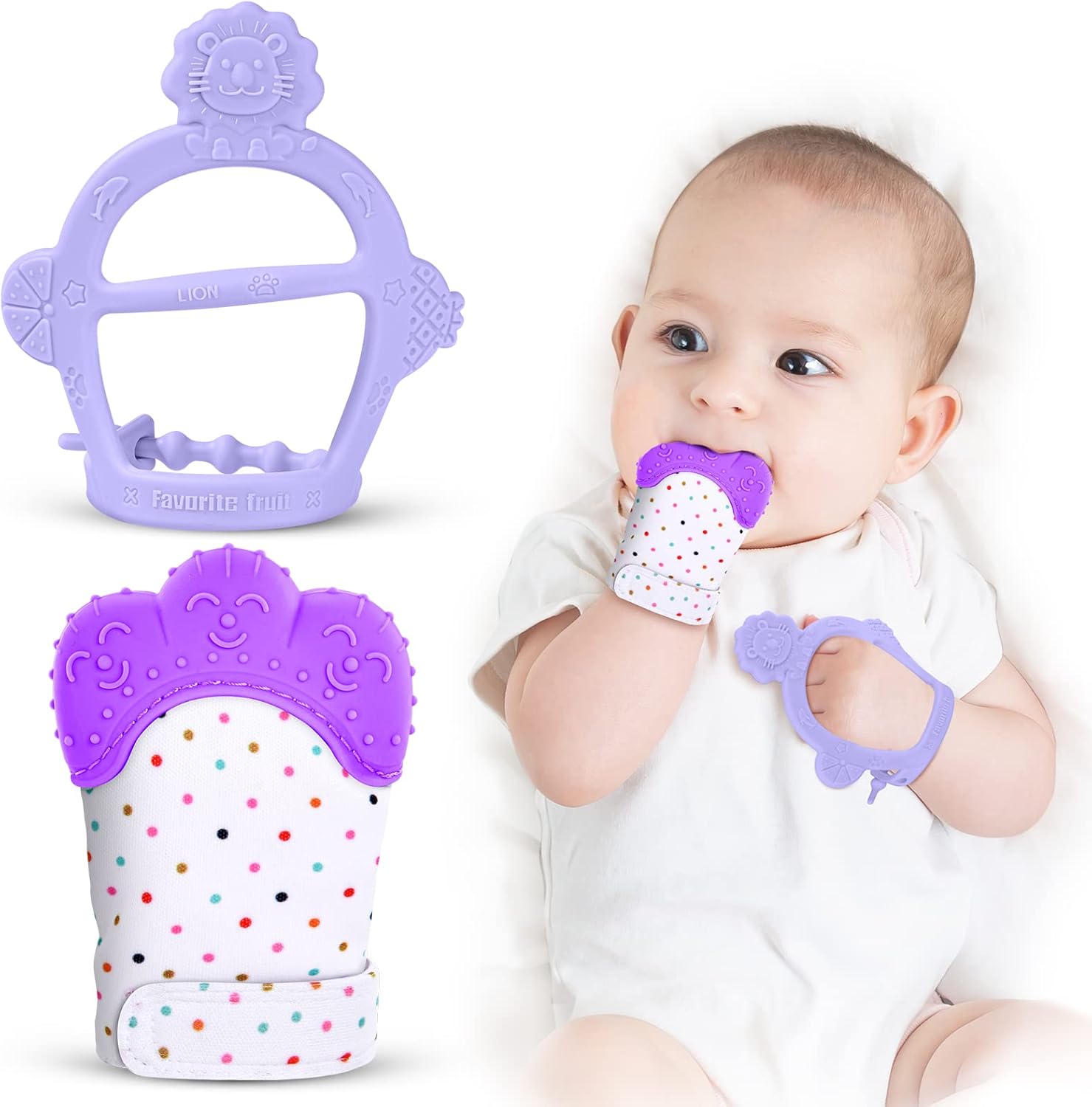 Vicloon Baby Teething Set,2Pcs Teething Mittens for Baby,Includes Baby Chew Toy...