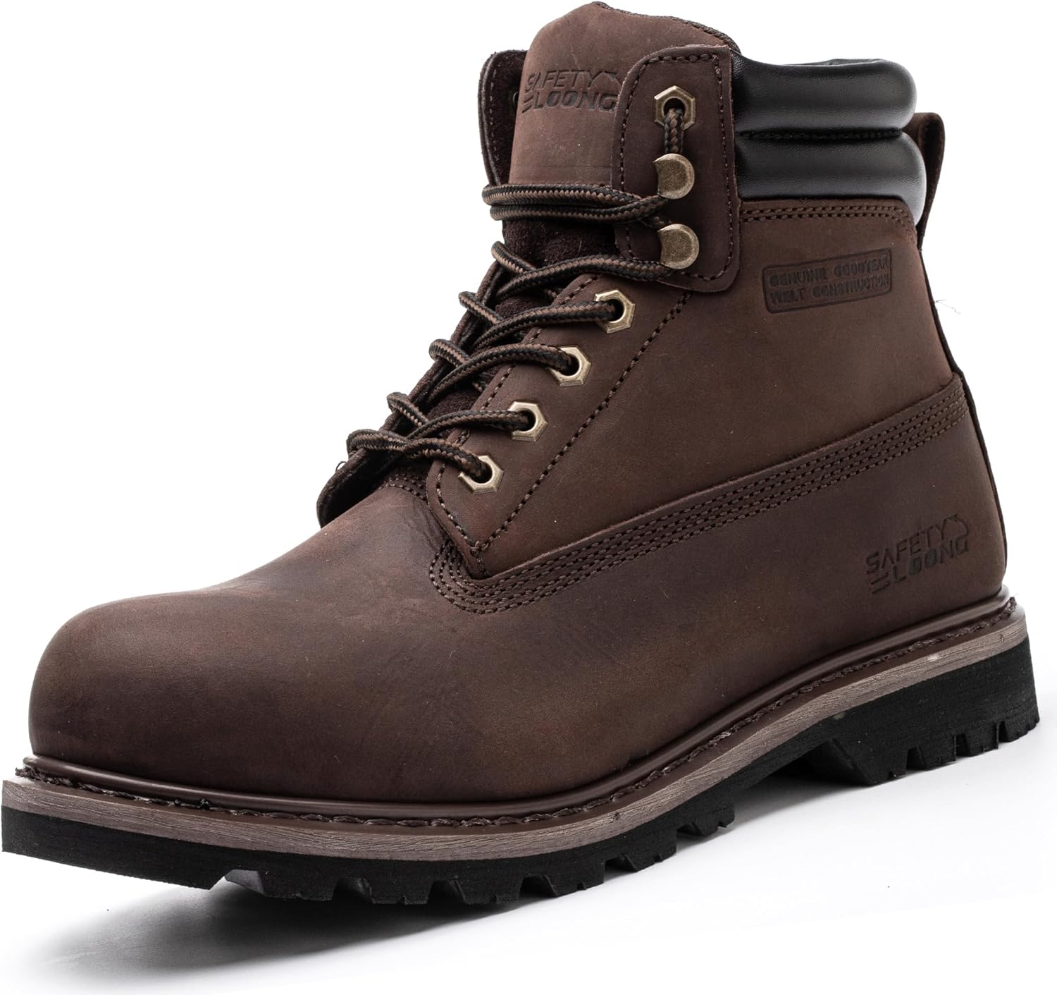 Work Boots for Men Soft Toe Non Slip Rubber Sole Comfortable Leather Goodyear We...