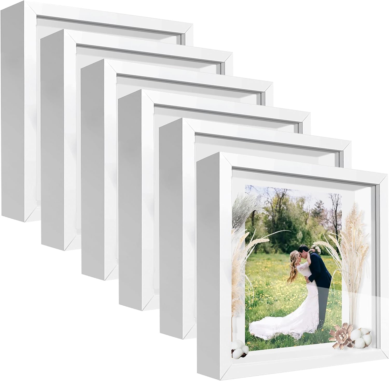 8x8 Shadow Box Frame Display Case with Letter Stickers, 3D Picture Frame, Displa...