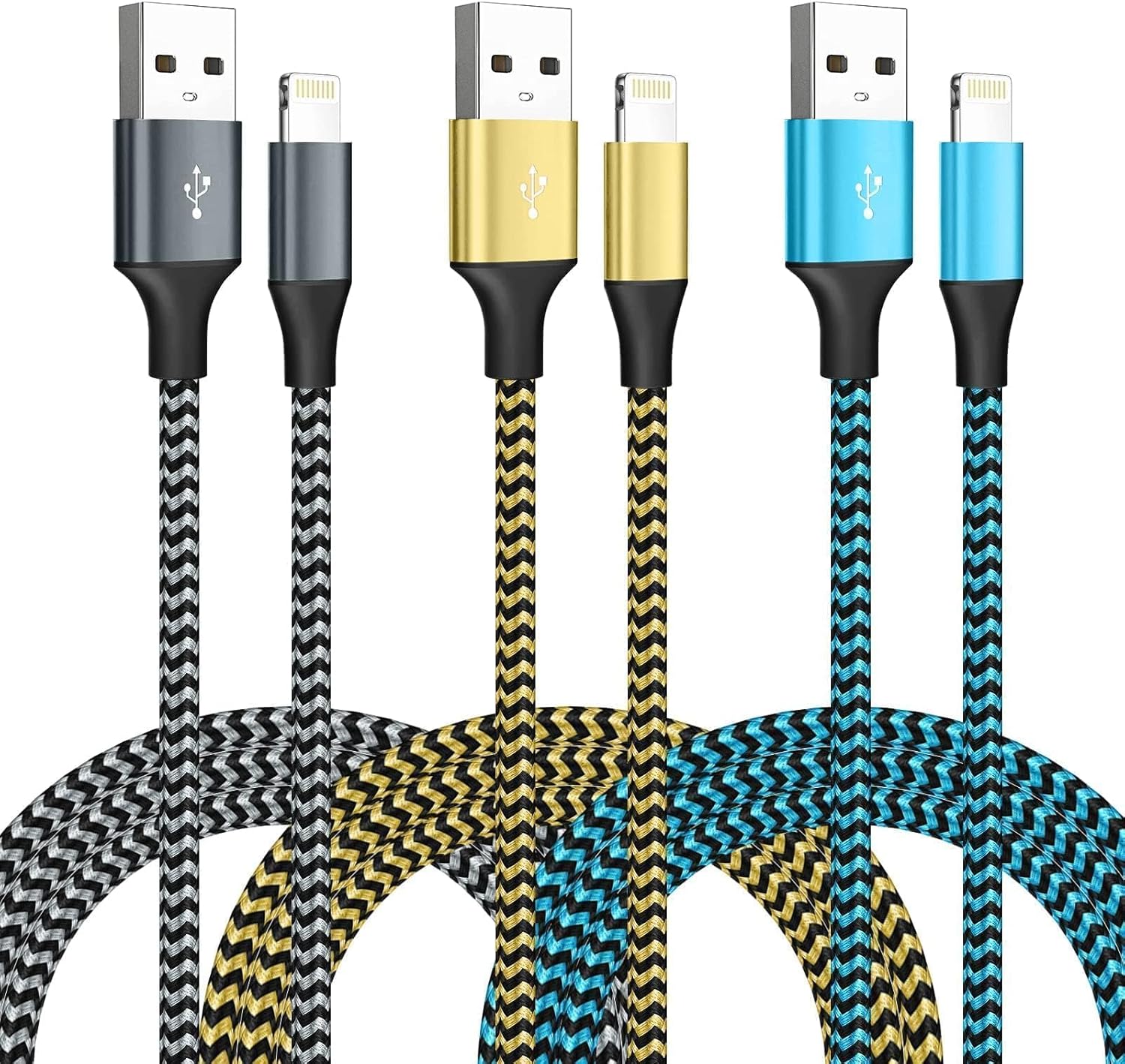 iPhone Charger Cable 3 Pack 10FT/2.8m MFi Certified USB Lightning Cable Nylon Br...