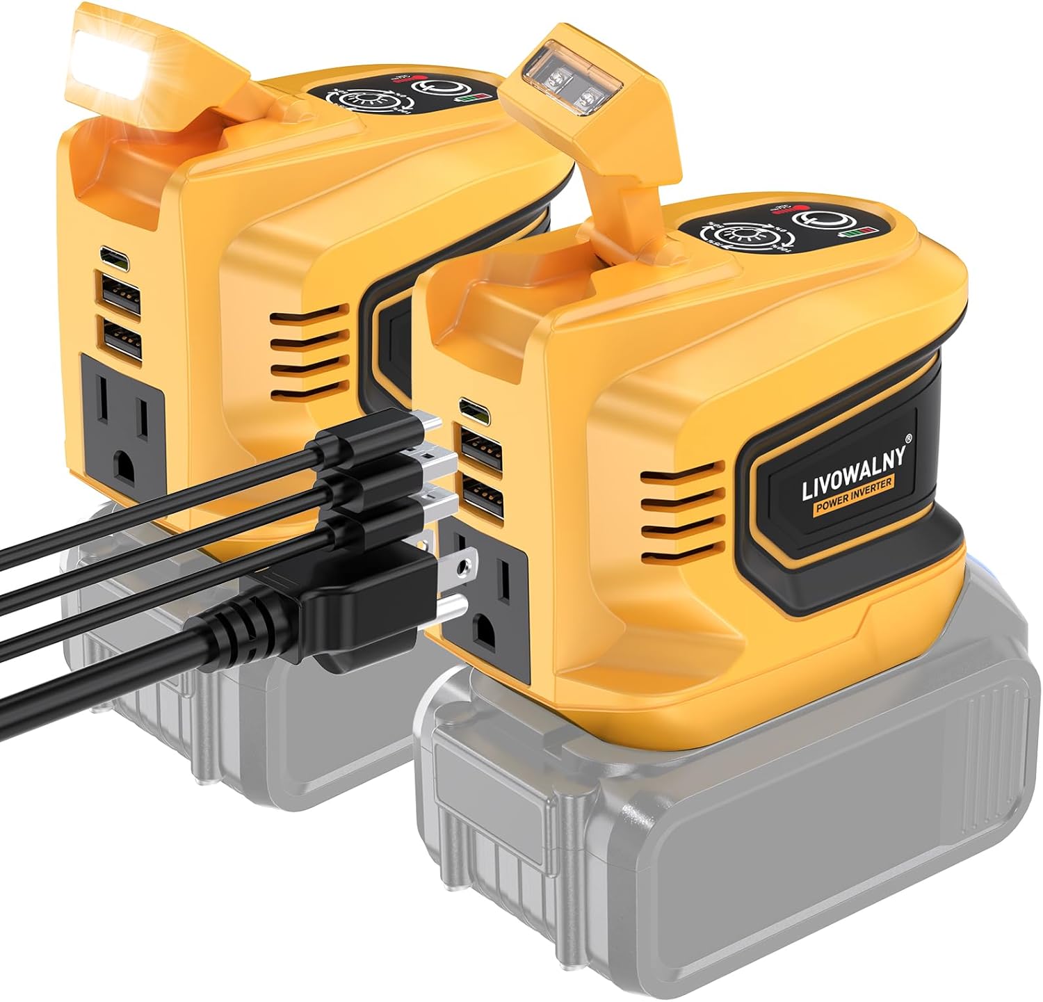 2 Packs Power Inverter for Dewalt 20V Battery, 200W Battery Inverter 20V to 110V...