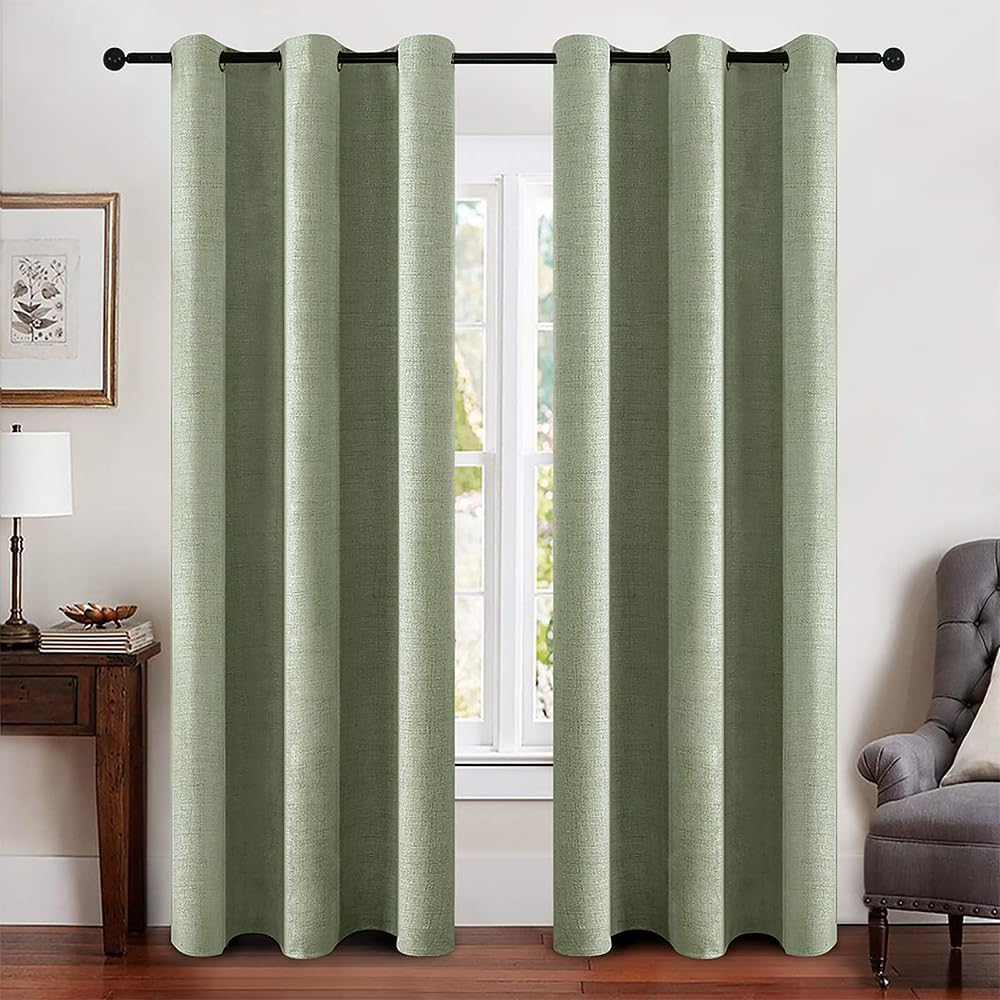 MIULEE Linen Blackout Curtains and Drapes 100% Room Darken Thermal Insulated Gro...