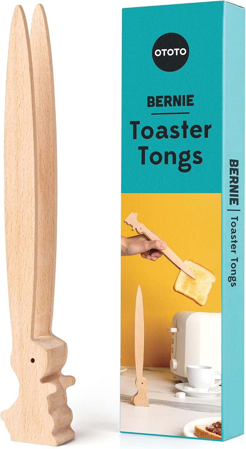 OTOTO Bernie Bunny Toaster Tongs - Rabbit Toast Tongs, Wooden Tongs for Toaster,...