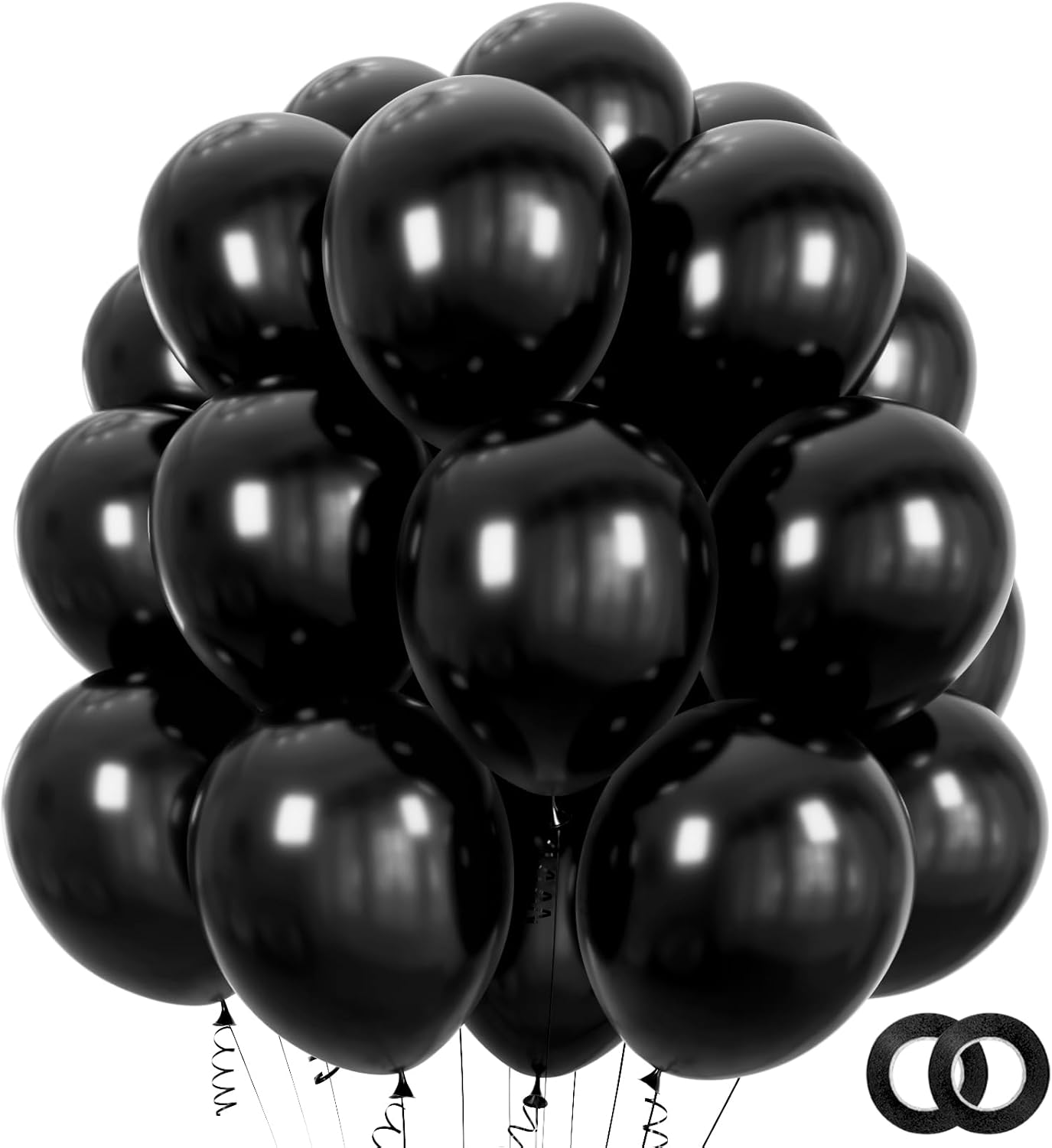 Black Balloons Latex Party Balloons - 100 Pack 12 inch Matte Black Round Helium...