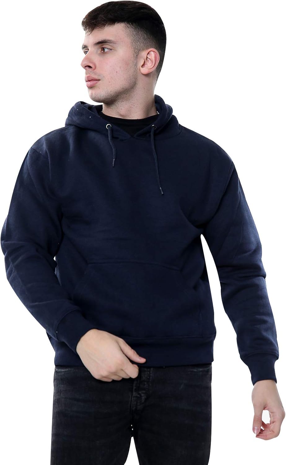 True Face Mens Hoodie Pullover Classic Hooded Fleece Top Plain Ribbed Cuff Long...