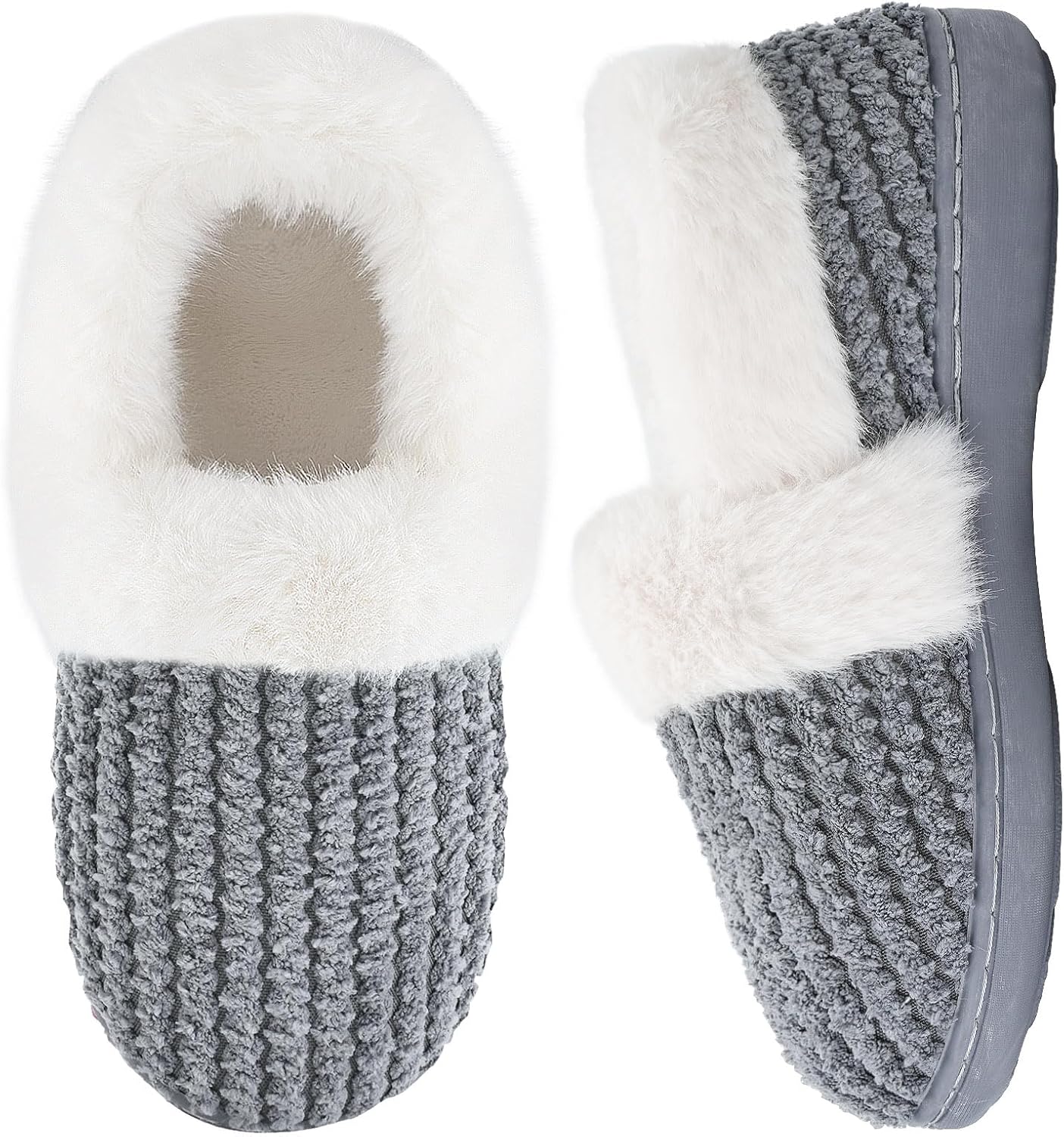 Slippers Women Fluffy Slippers Ladies Memory Foam Slippers Winter Warm Closed-ba...