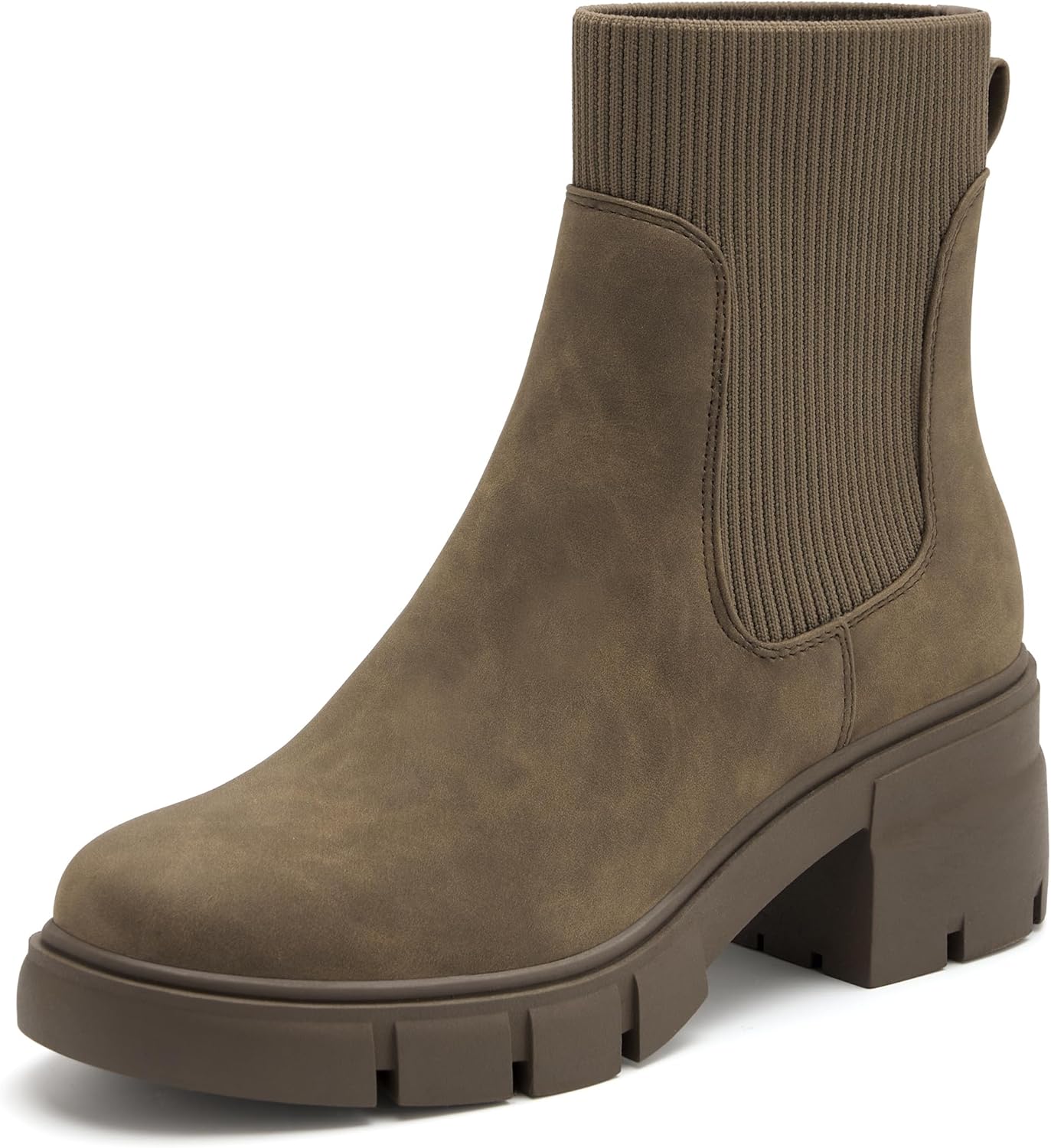 REDTOP Women's Elastic Chelsea Boots Chunky Block Heel Platform Lug Sole Ankle B...