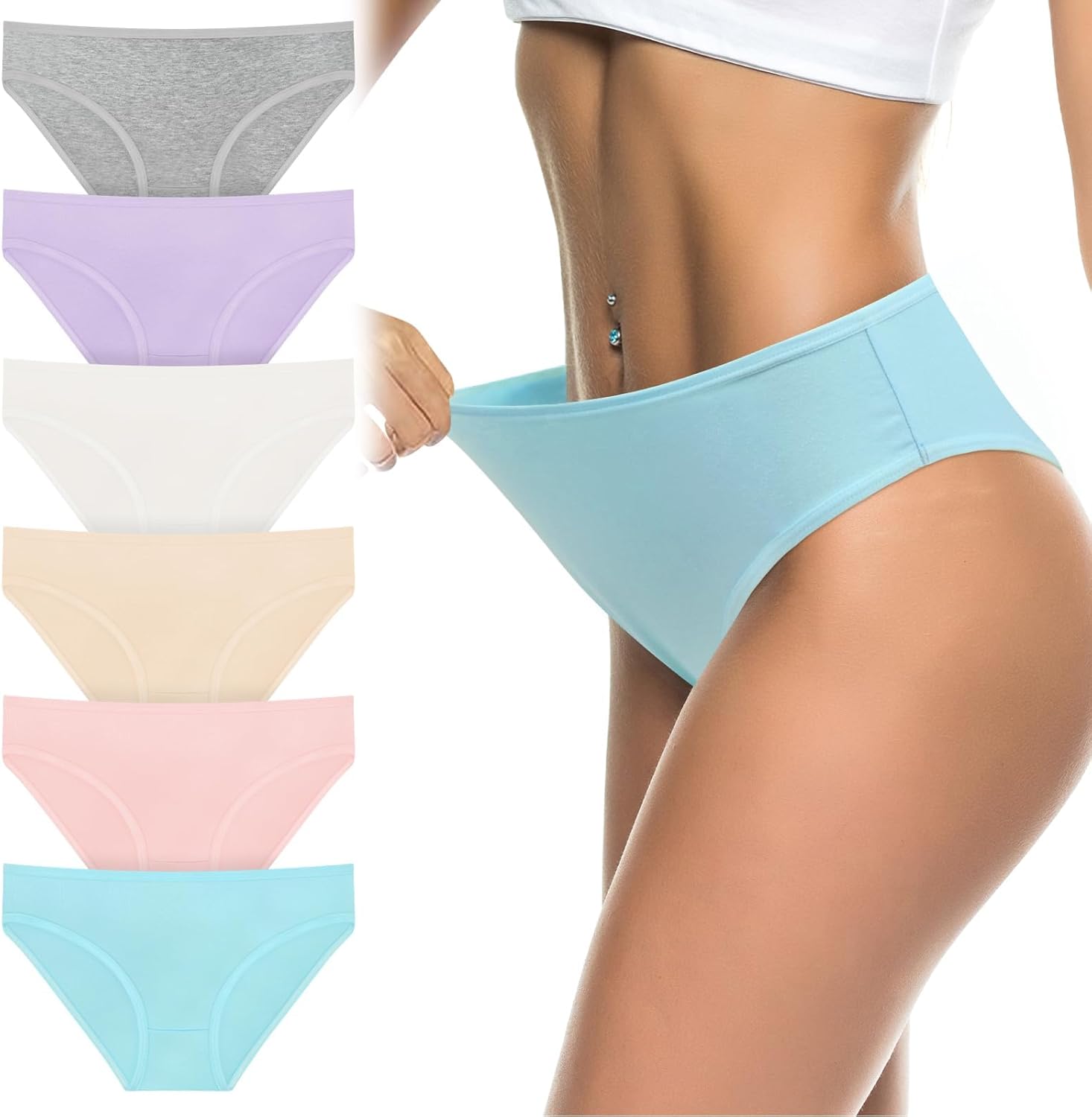 flintronic Women's Underwear, 6 Pcs Cotton Breathable Knickers Multipack, Stretc...