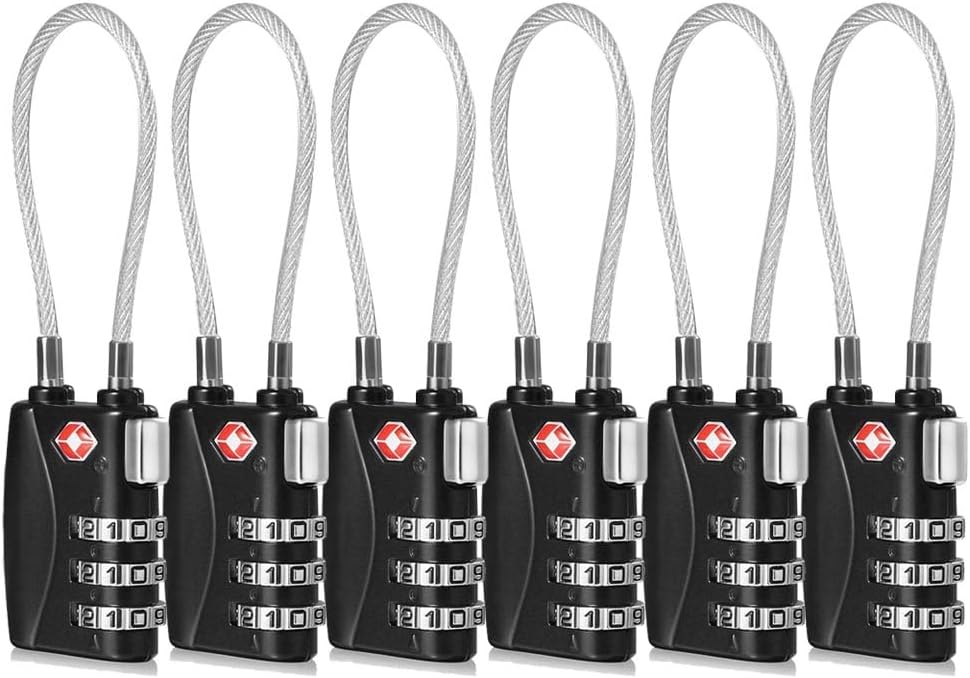 CFMOUR TSA Locks - 1, 2, 3, 4, 5, 6 Pack 3-Dial Security Cable Travel Combinatio...