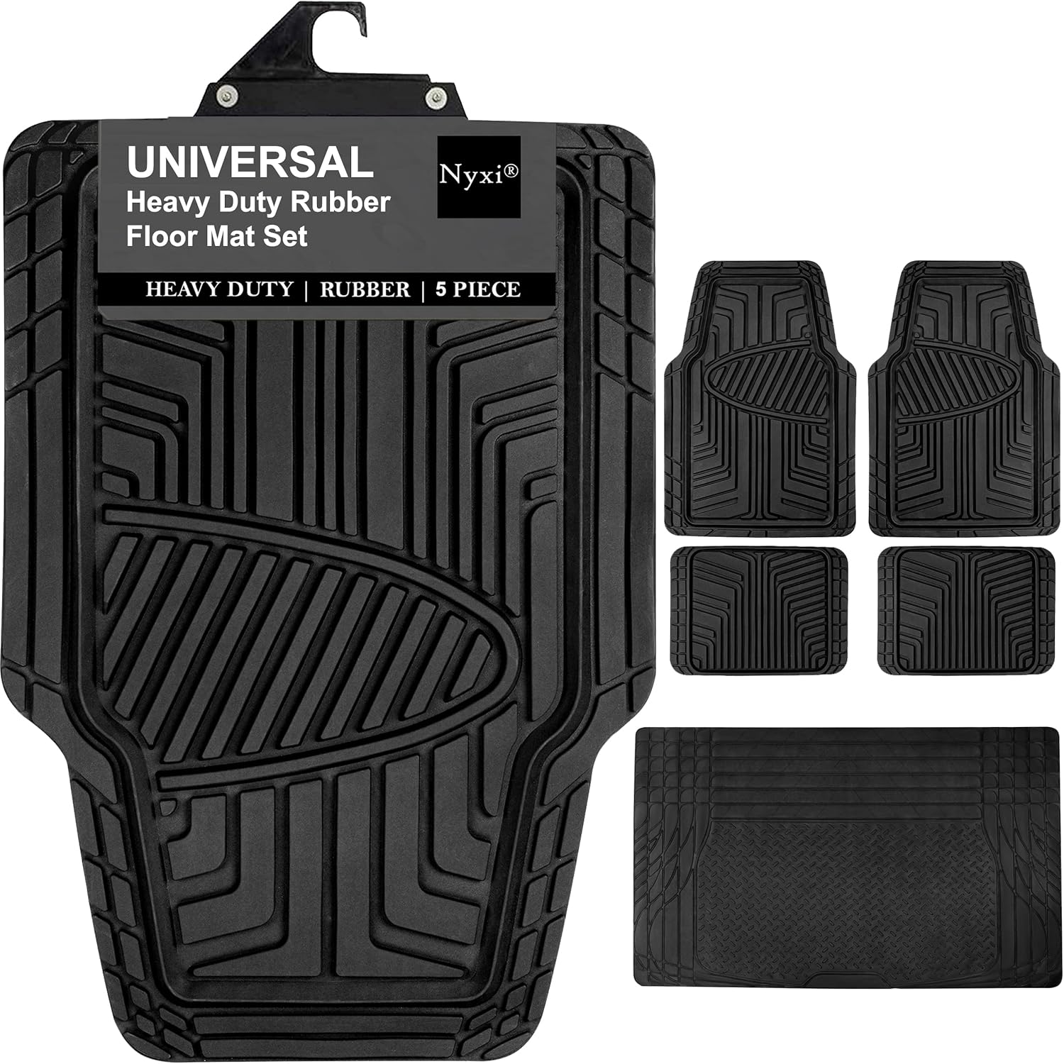Nyxi 5 Piece Heavy Duty Rubber Car Mat Boot Mat (Front + Rear + Boot Mat 120cm X...