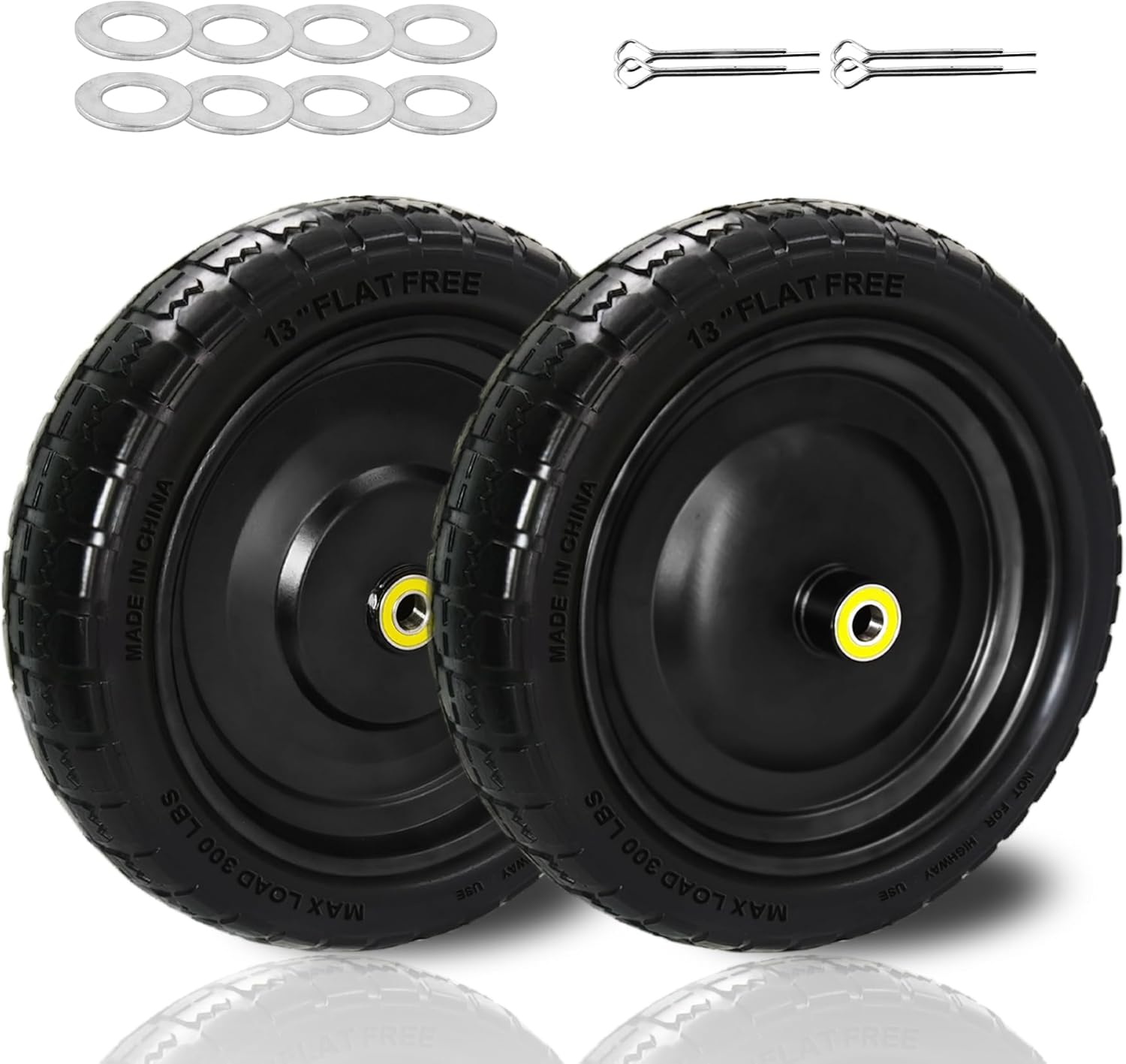 𝑼𝒑𝒈𝒓𝒂𝒅𝒆 13" Flat-Free Tires and Wheel with 5/8" Bearings, 2.17" Offset Hub, 4.00...