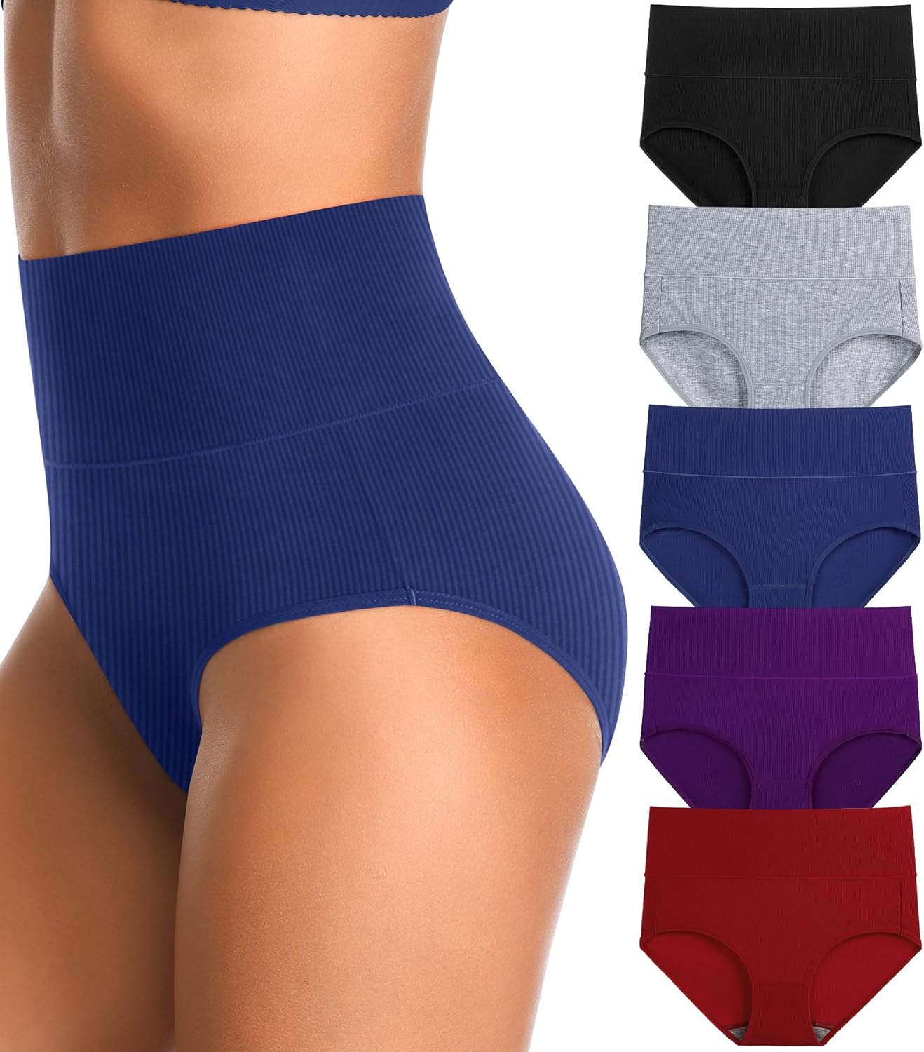 High Waisted Womens Underwear Cotton Tummy Control Threaded Postpartum Essential...