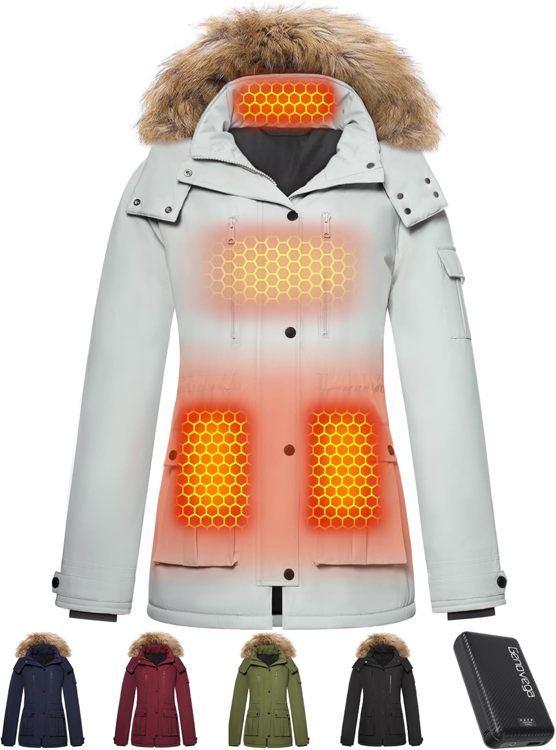 Graphene Heated Jacket for Women with Large Capacity Battery Pack Waterproof Win...