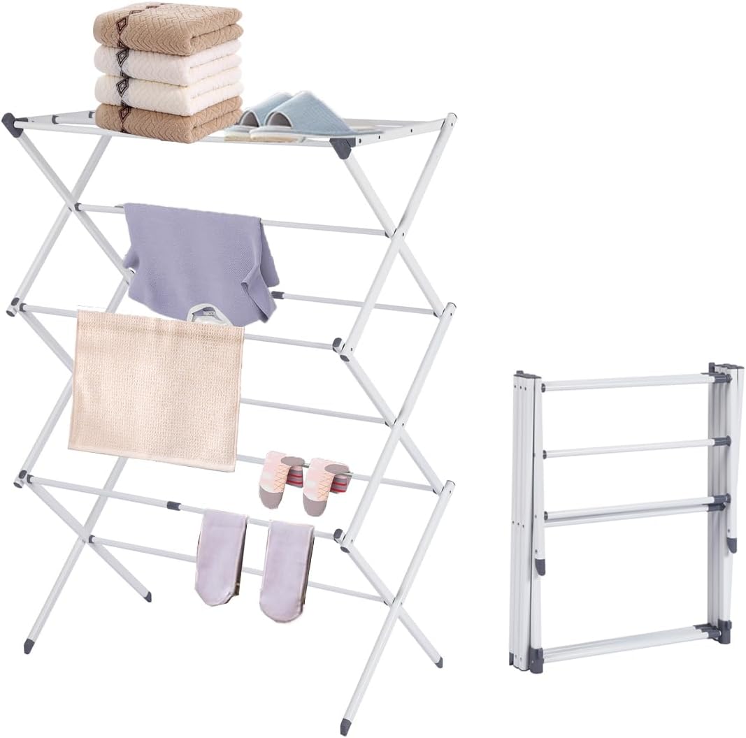 Vivo Technologies 3 Tier Extendable Clothes Airer, Foldable Compact Clothes Dryi...