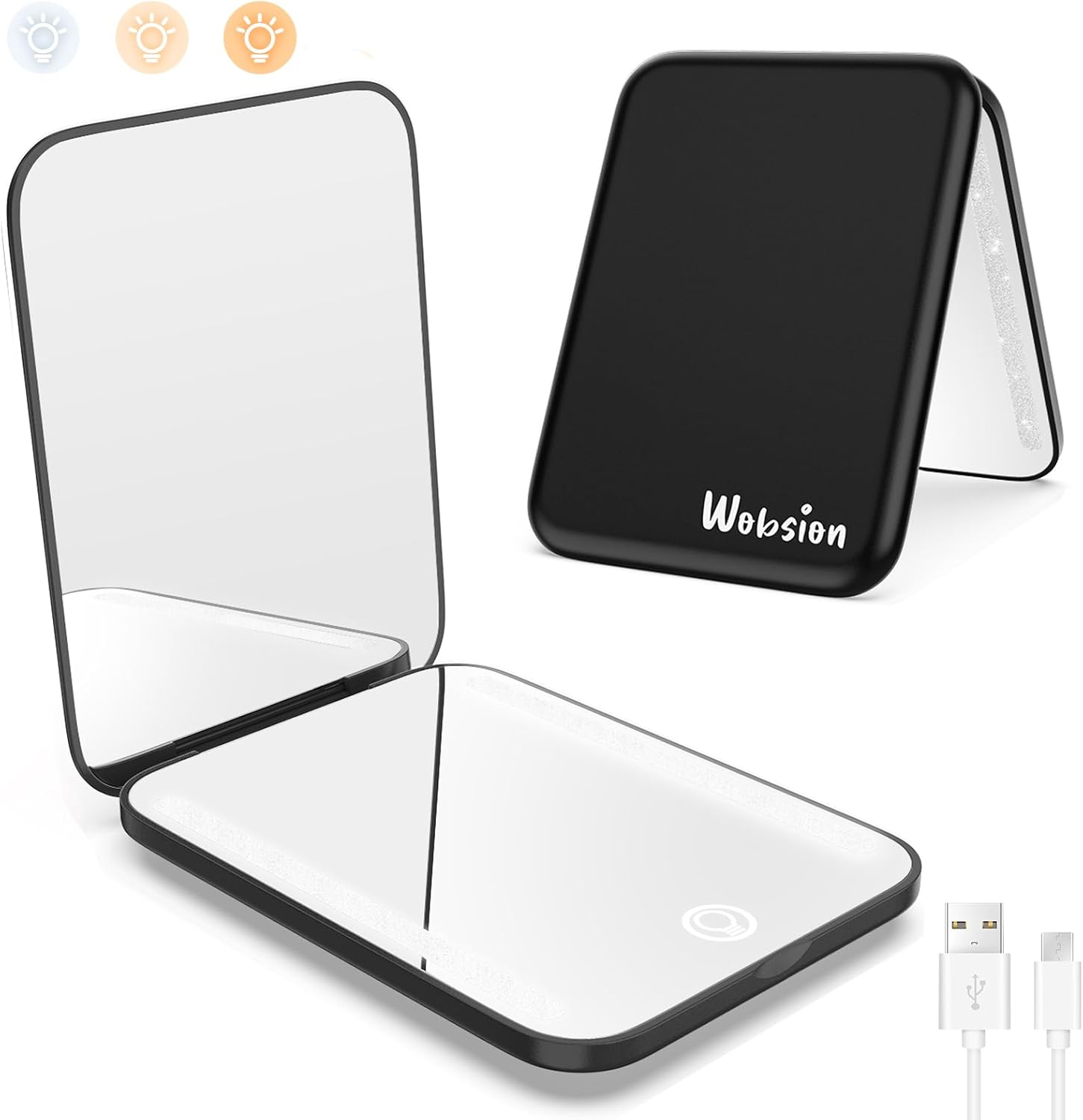 wobsion Compact Mirror with Light Rechargeable, 1x/3x Magnifying Led Travel Make...