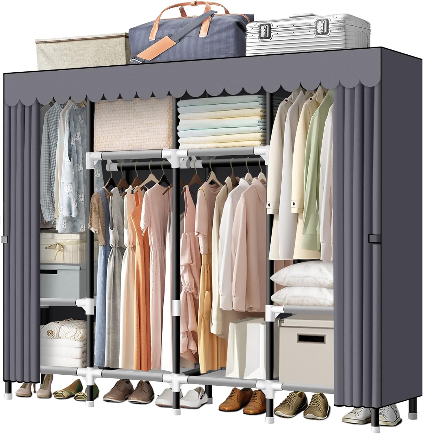 LOKEME Portable Closet, 67 Inch Wardrobe Closet for Hanging Clothes with 4 Hangi...